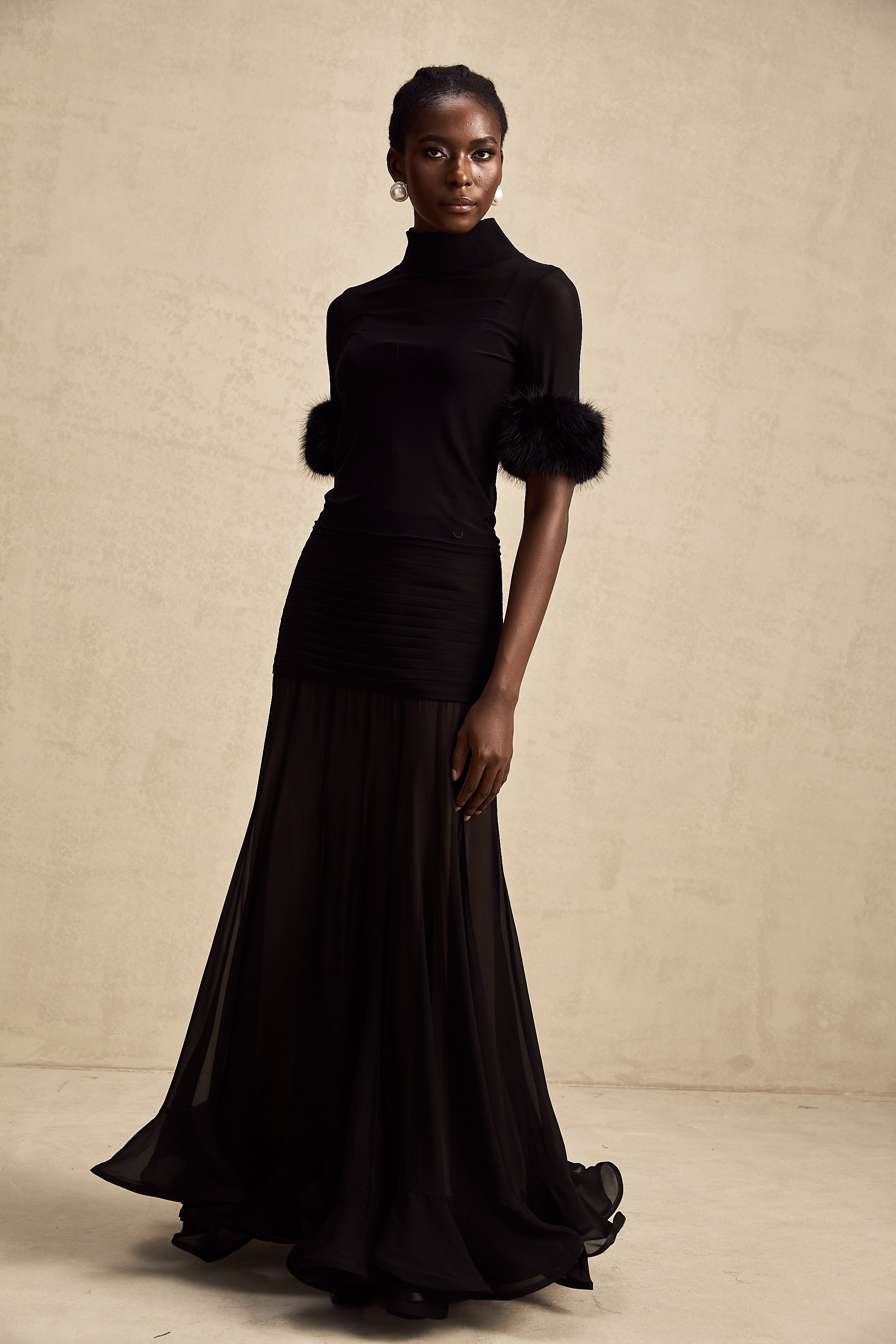 Ségolène black faux-fur tulle top (Final Sale-US Only)