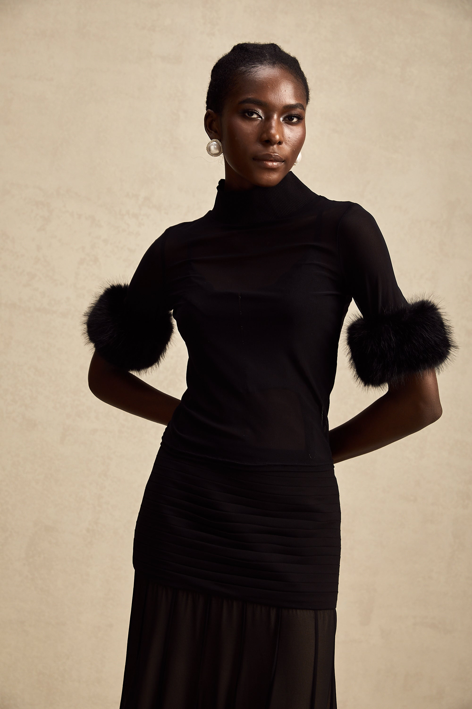 Ségolène black faux-fur tulle top (Final Sale-US Only)