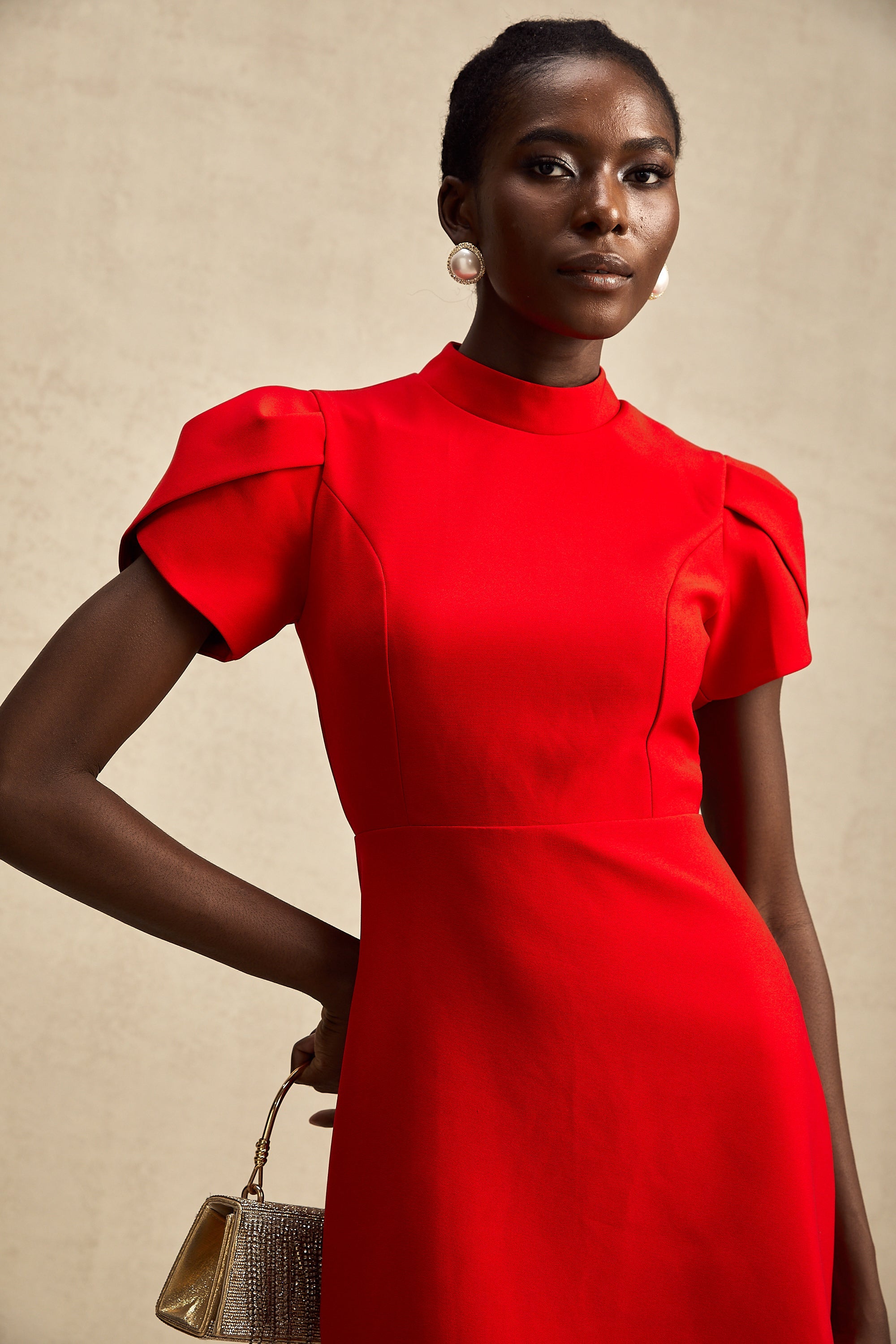 Anna red petal-sleeve cut-out bow mini dress (Final Sale)