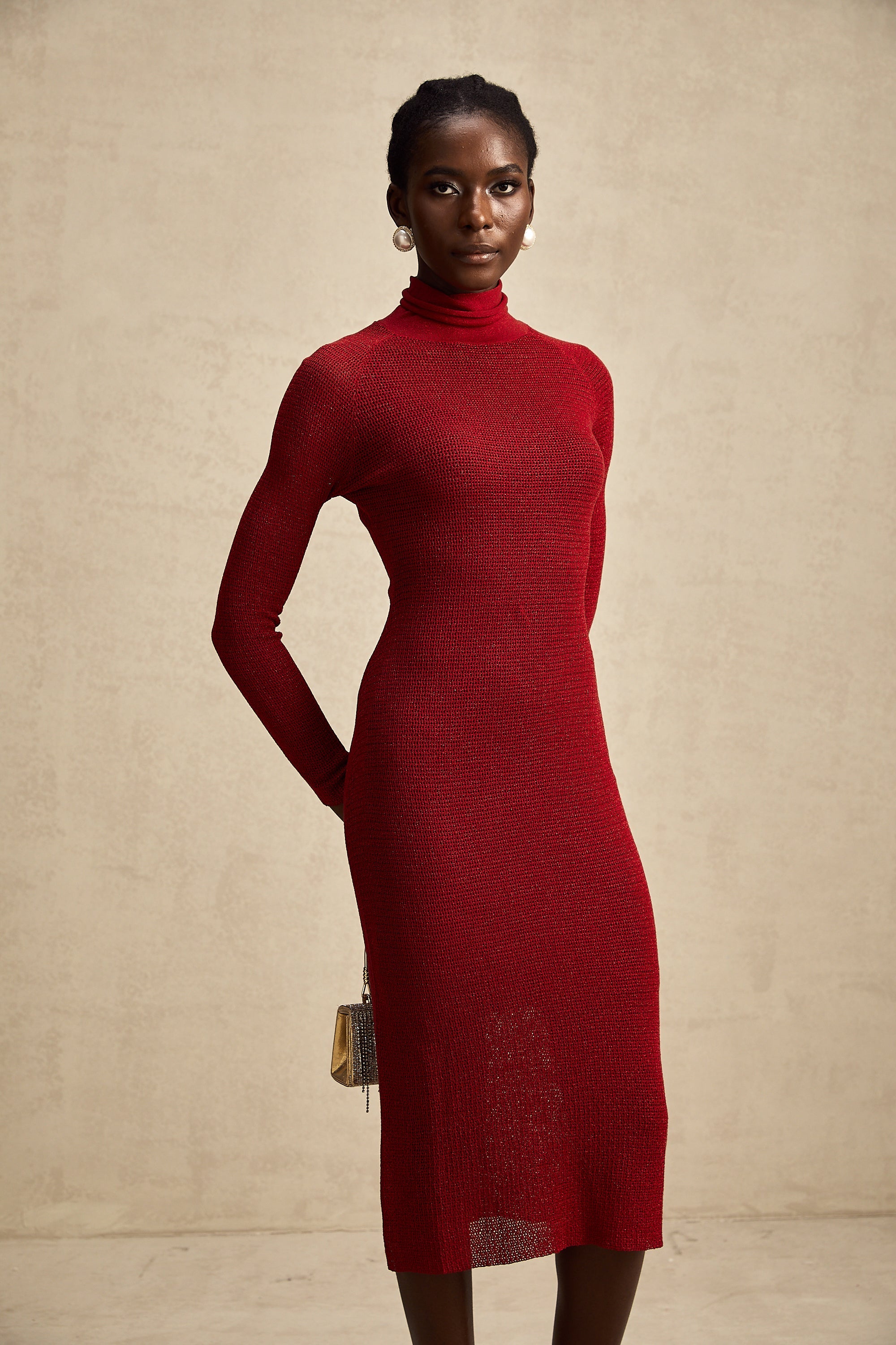 Arianee red metallic pointelle midi dress (Final Sale-US Only)