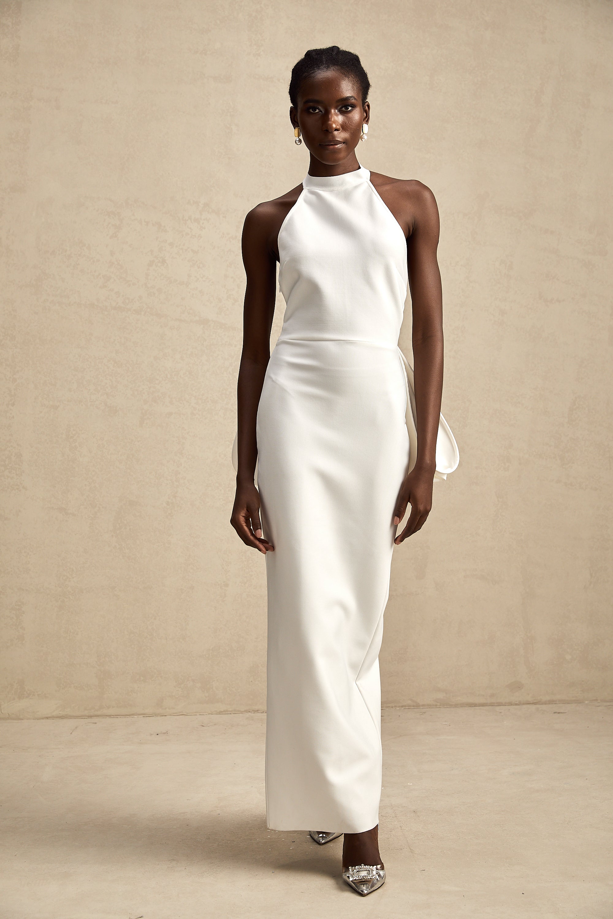 Capucine white oversize-bow bandage dress (Final Sale)