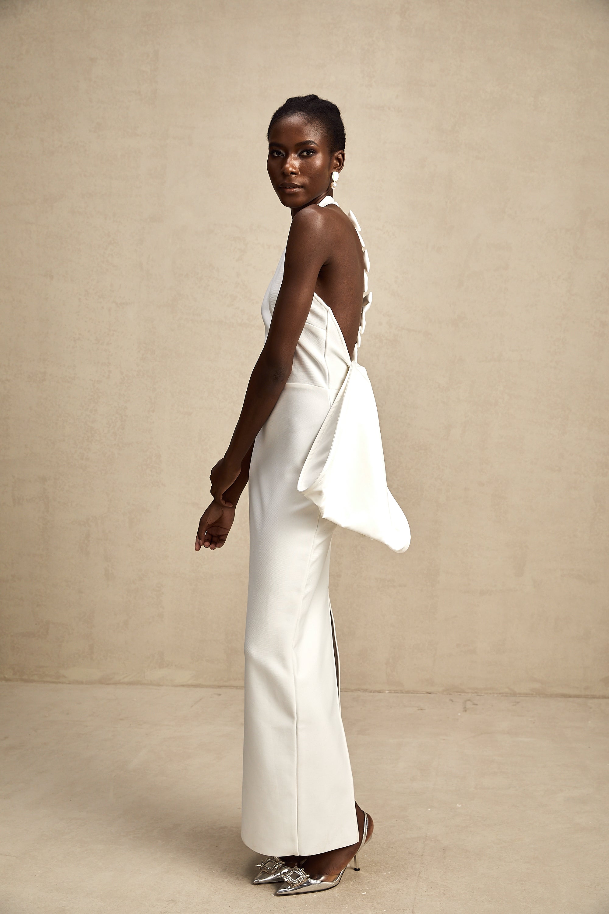 Capucine white oversize-bow bandage dress (Final Sale)
