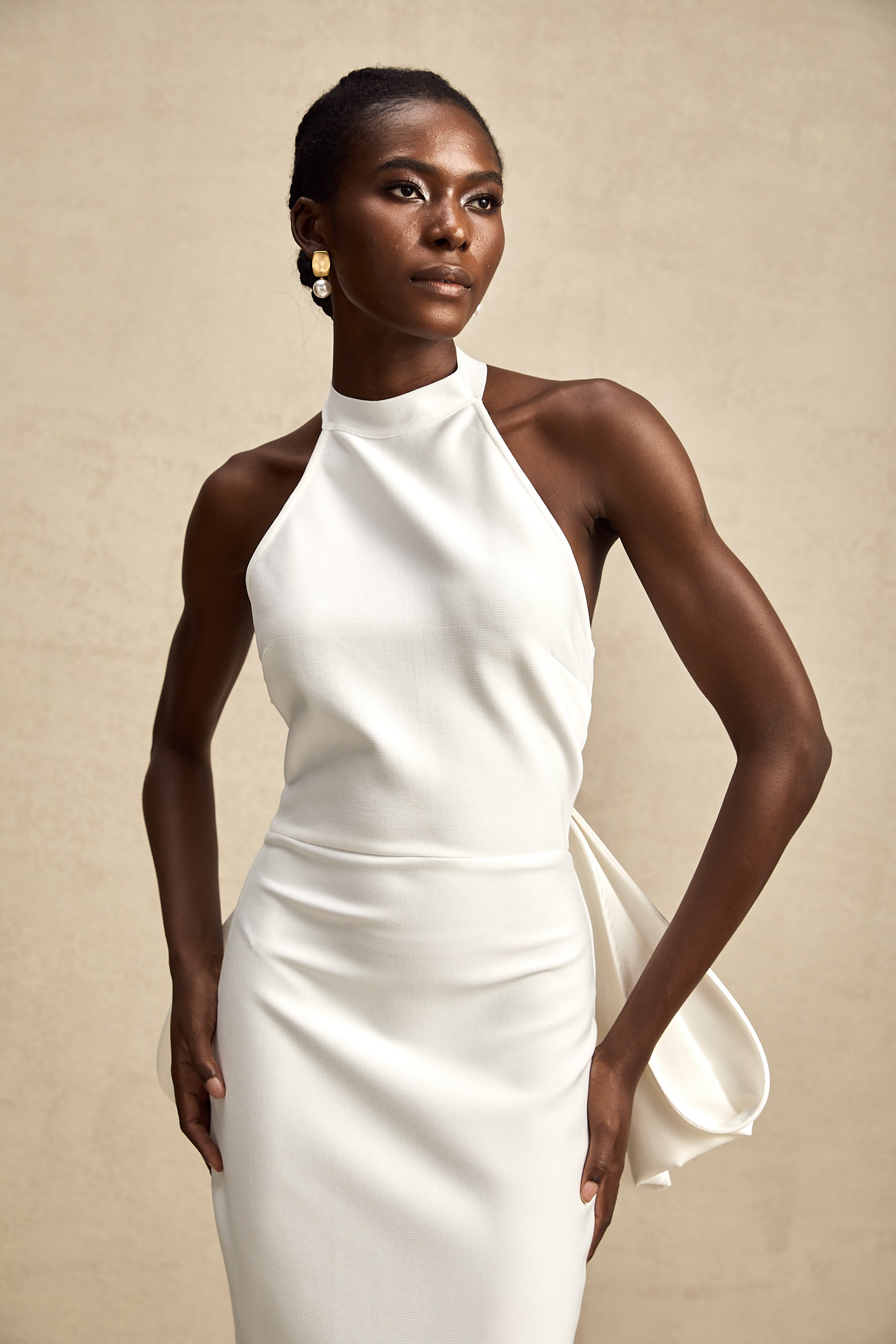 Capucine white oversize-bow bandage dress (Final Sale)