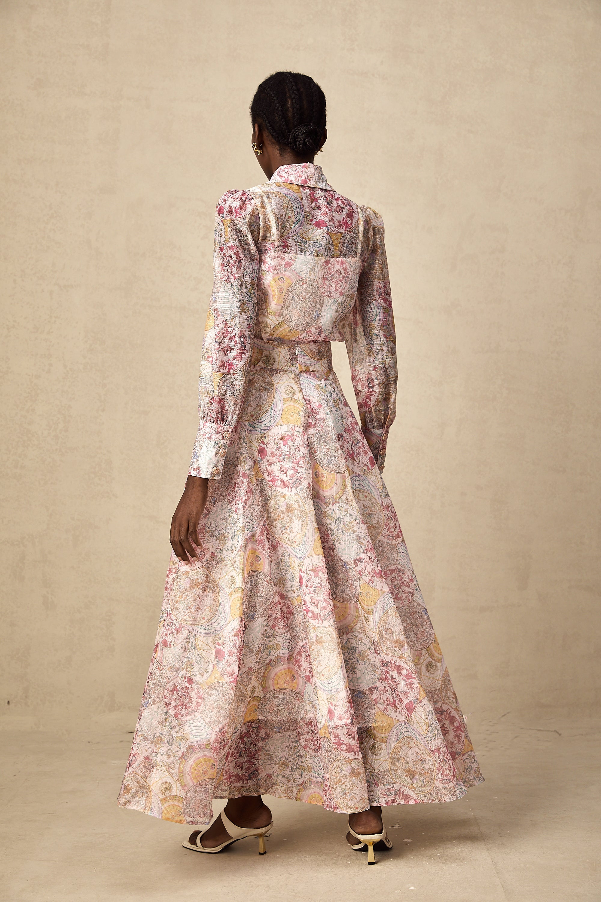Cherry pink pattern-print shirt & skirt matching set（Final Sale-US Only)