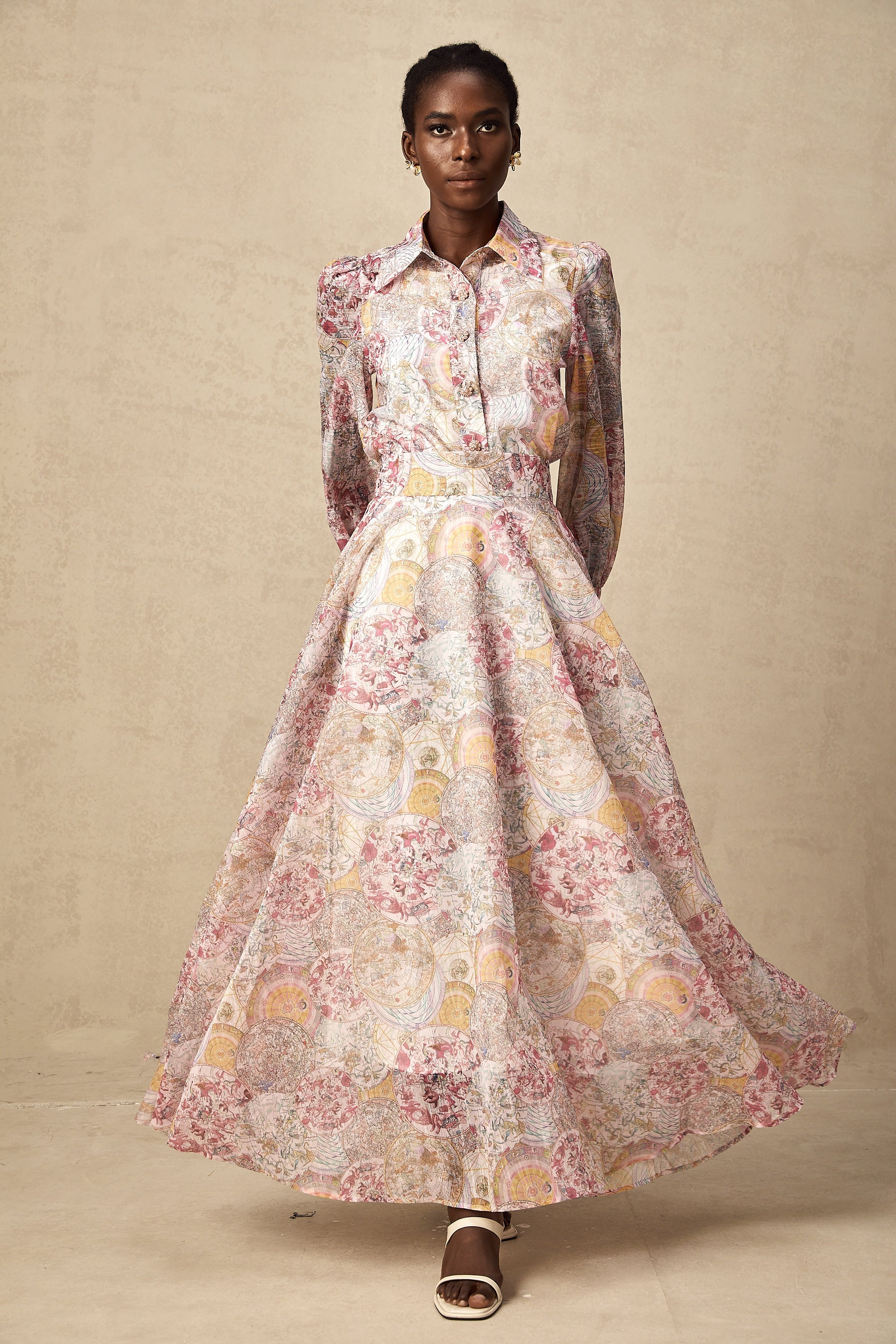 Cherry pink pattern-print shirt & skirt matching set（Final Sale）