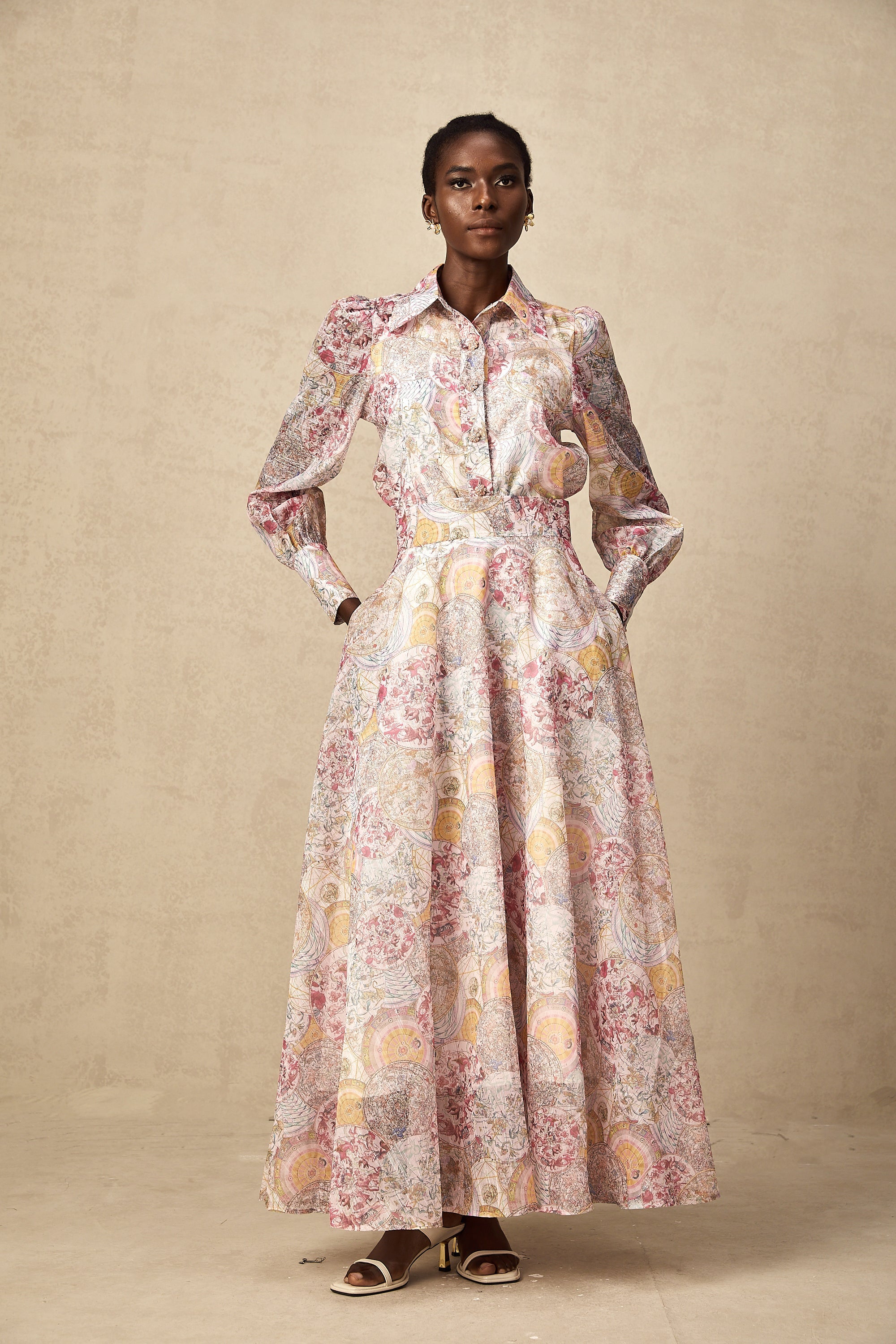 Cherry pink pattern-print shirt & skirt matching set（Final Sale）