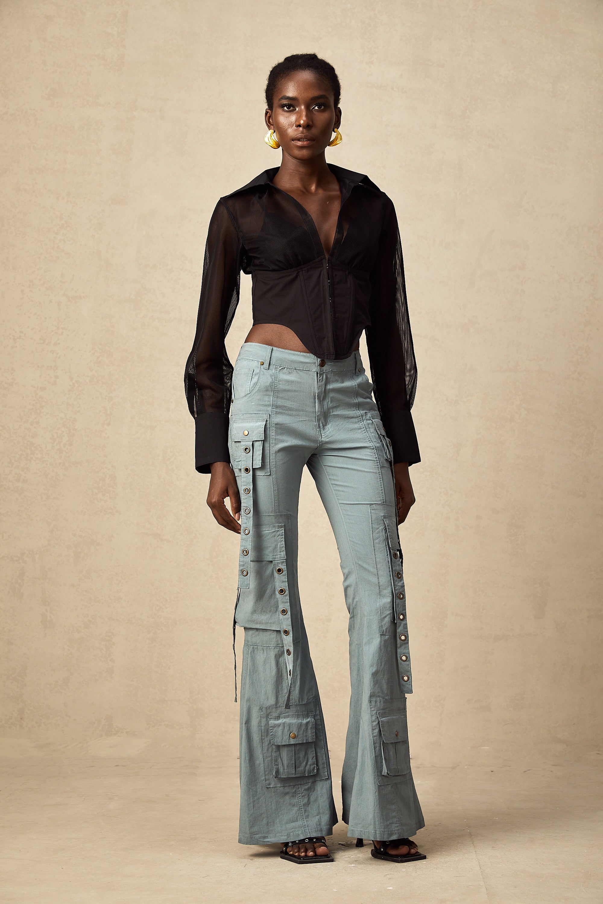 Mila belt-loop flared cargo trousers (Final Sale)