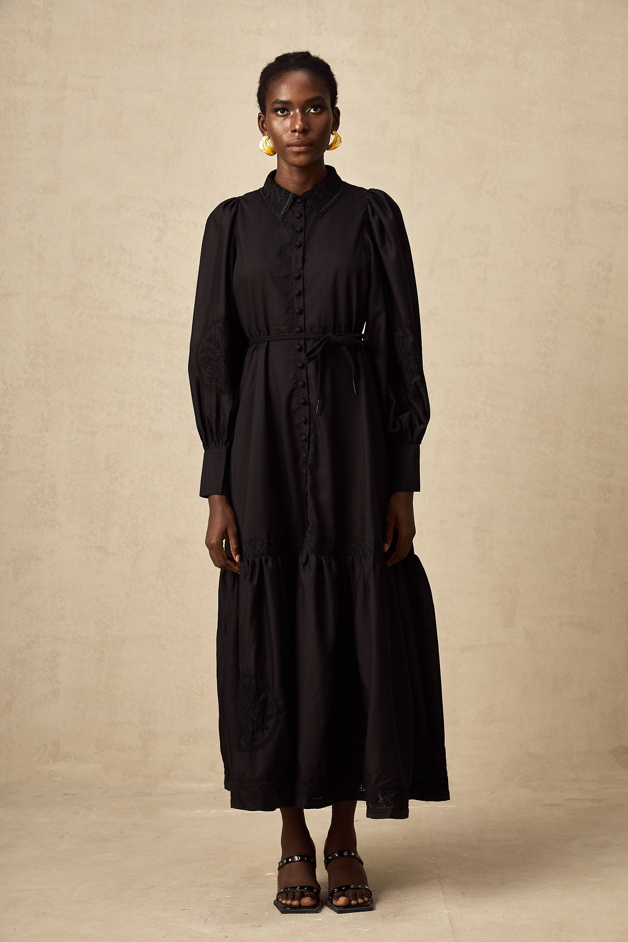 Arcadia black lace embroidered midi dress (Final Sale)