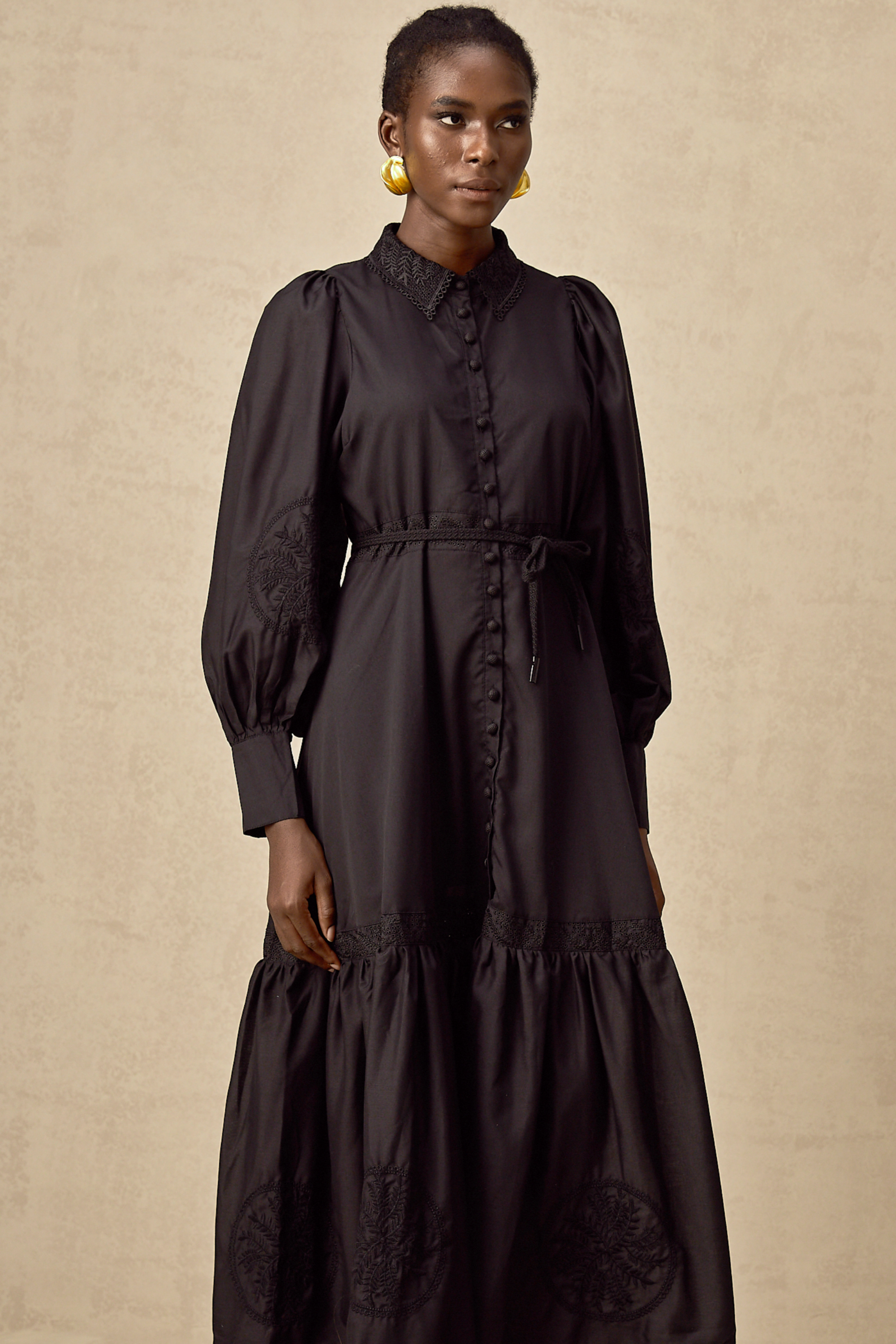 Arcadia black lace embroidered midi dress (Final Sale)