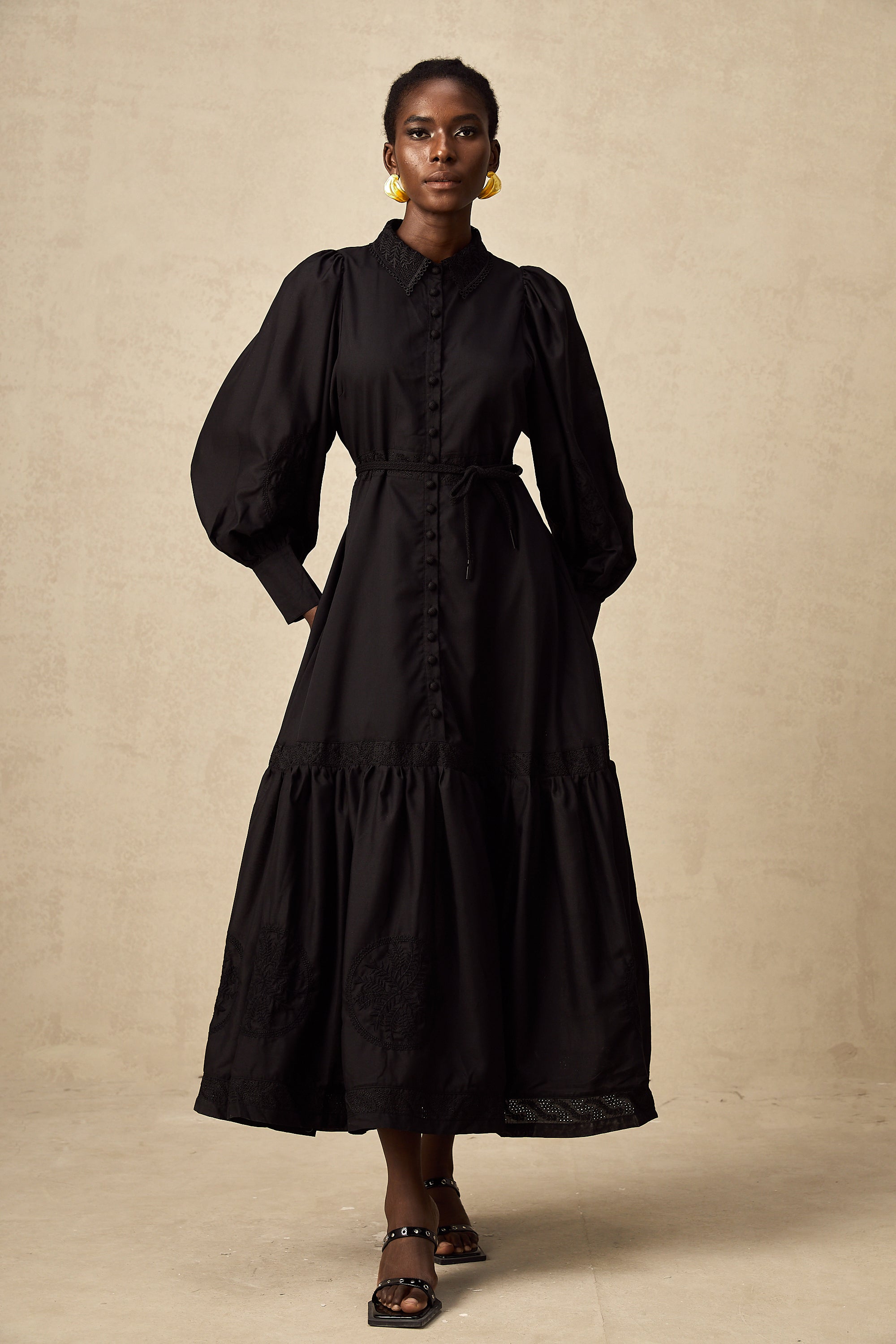 Arcadia black lace embroidered midi dress (Final Sale)