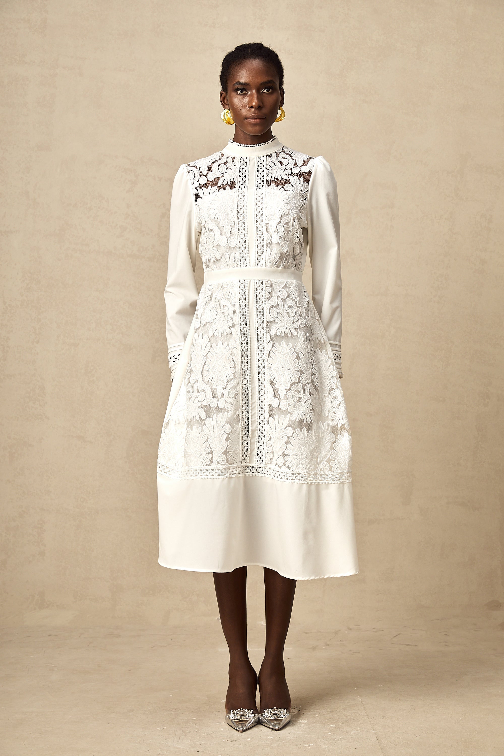 Madeleine white panelled embroidered midi dress (Final Sale-US Only)