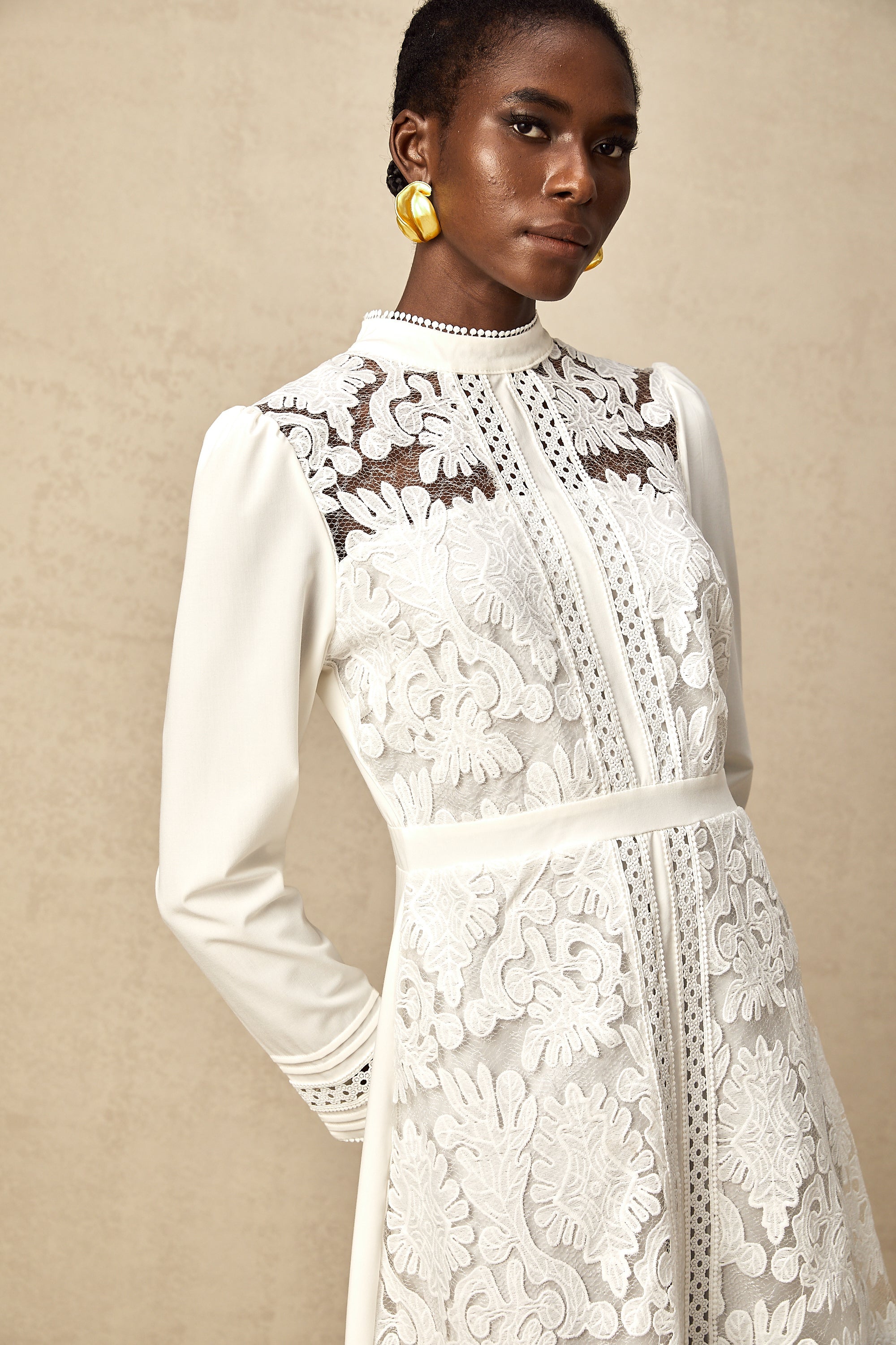 Madeleine white panelled embroidered midi dress (Final Sale-US Only)