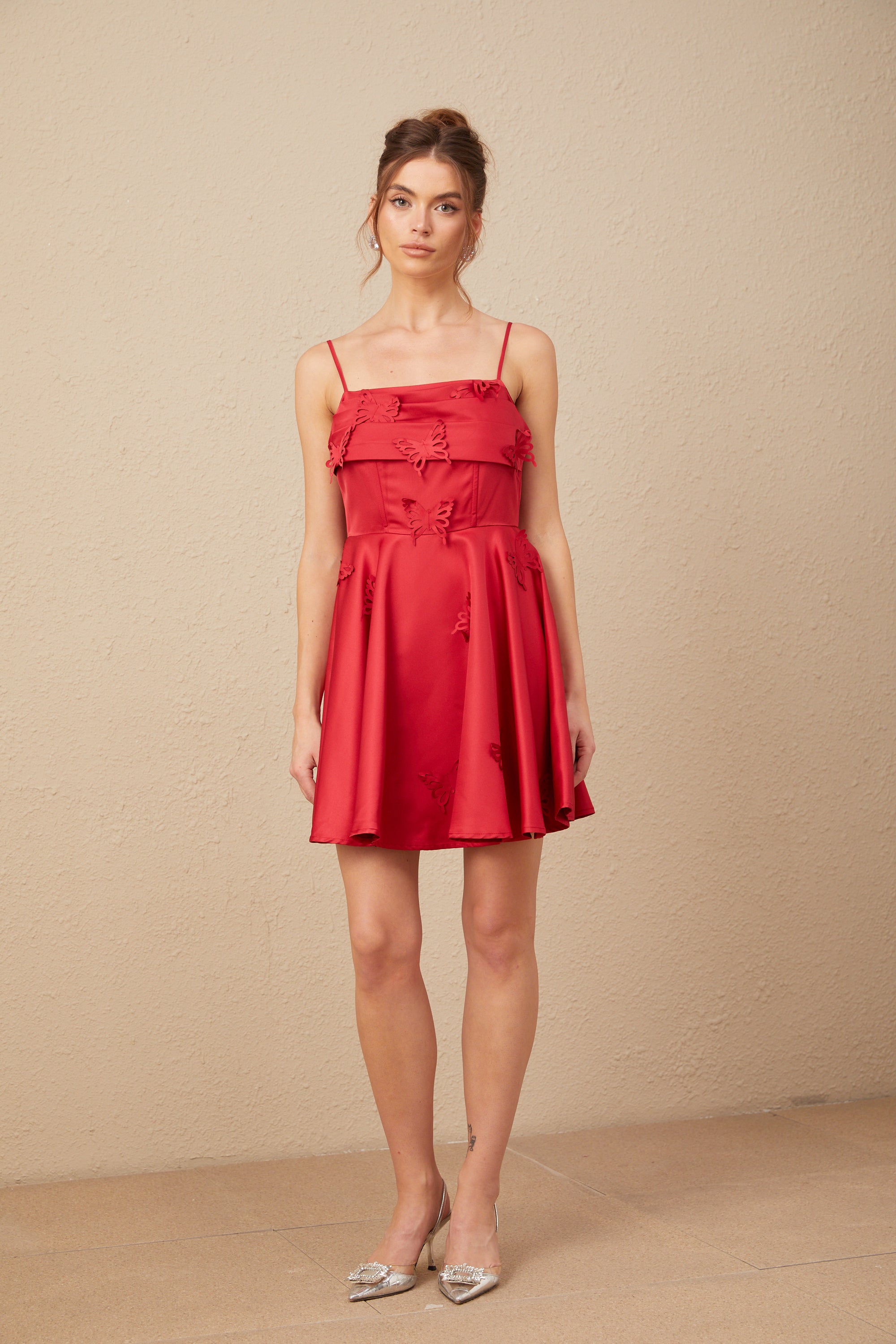 Fleur red butterfly flared mini dress (Final Sale)