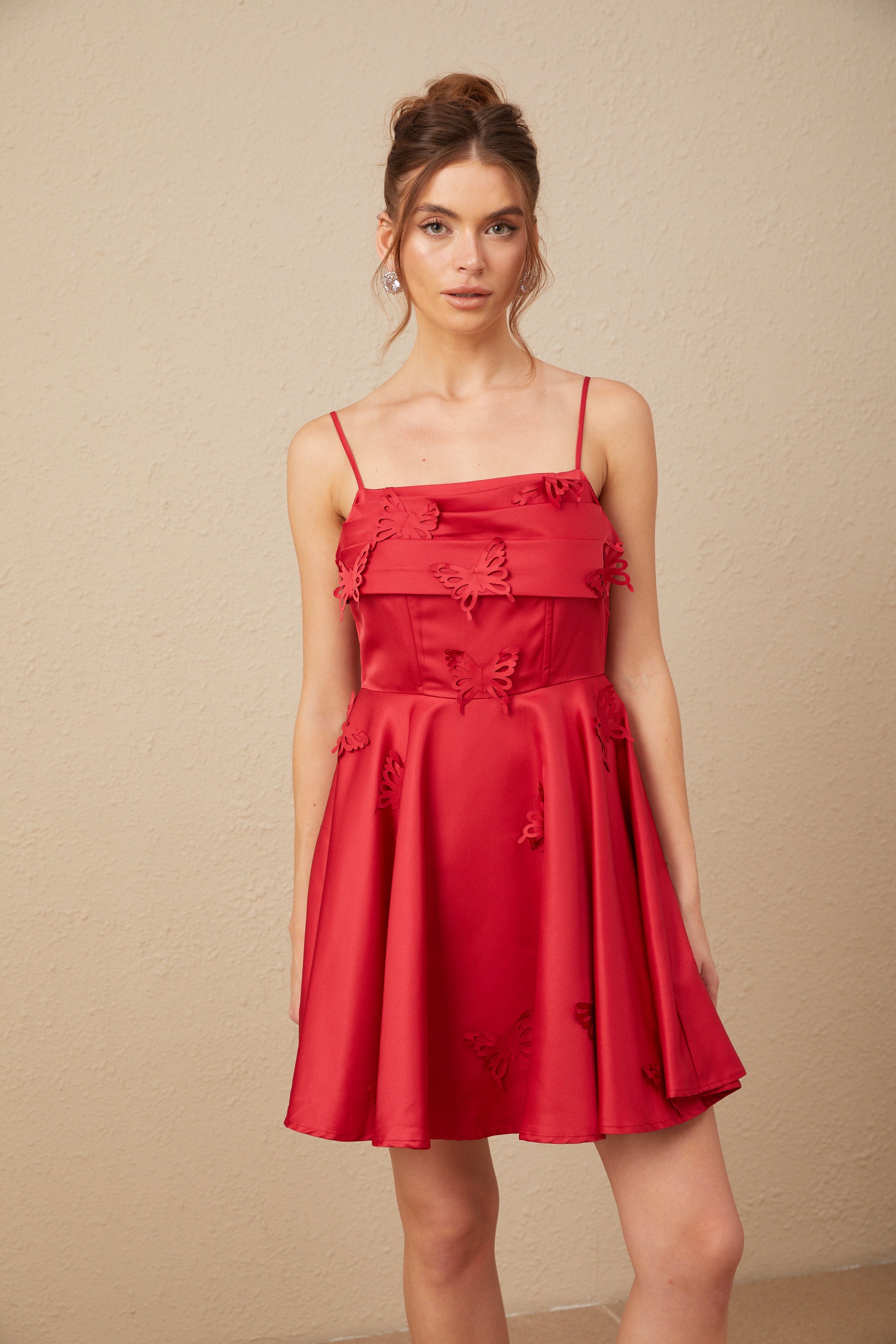 Fleur red butterfly flared mini dress (Final Sale)