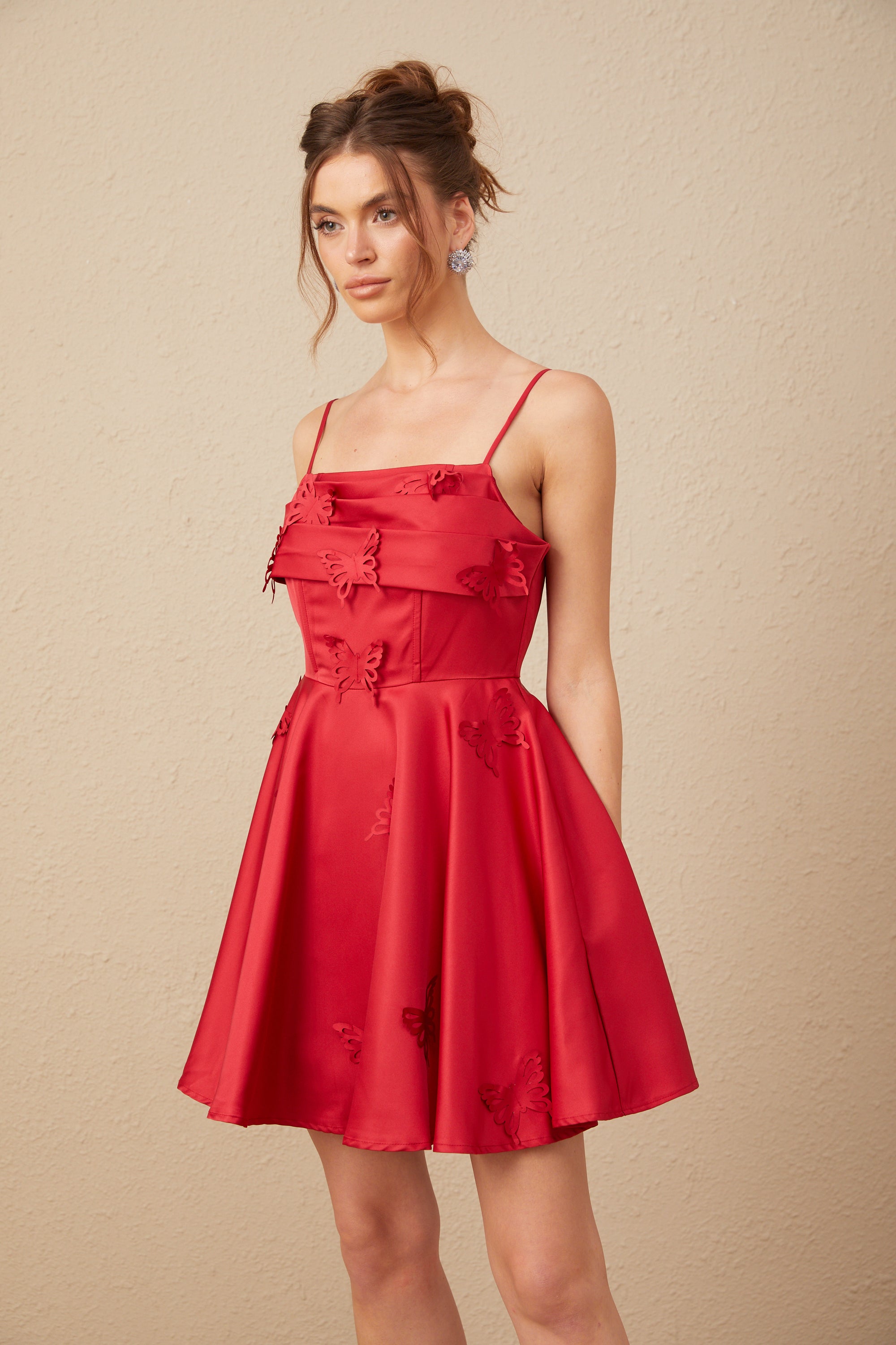 Fleur red butterfly flared mini dress (Final Sale)
