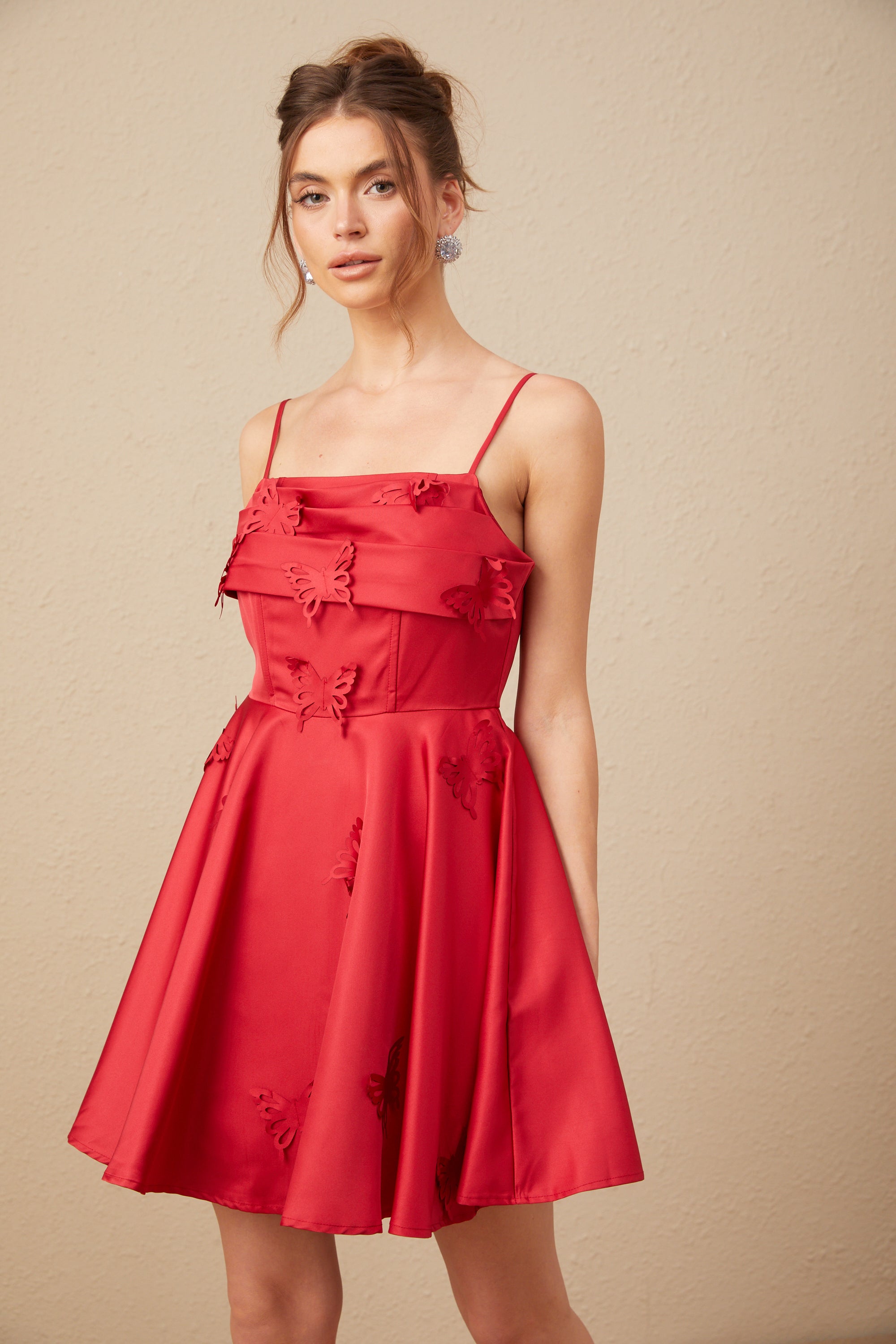Fleur red butterfly flared mini dress (Final Sale)