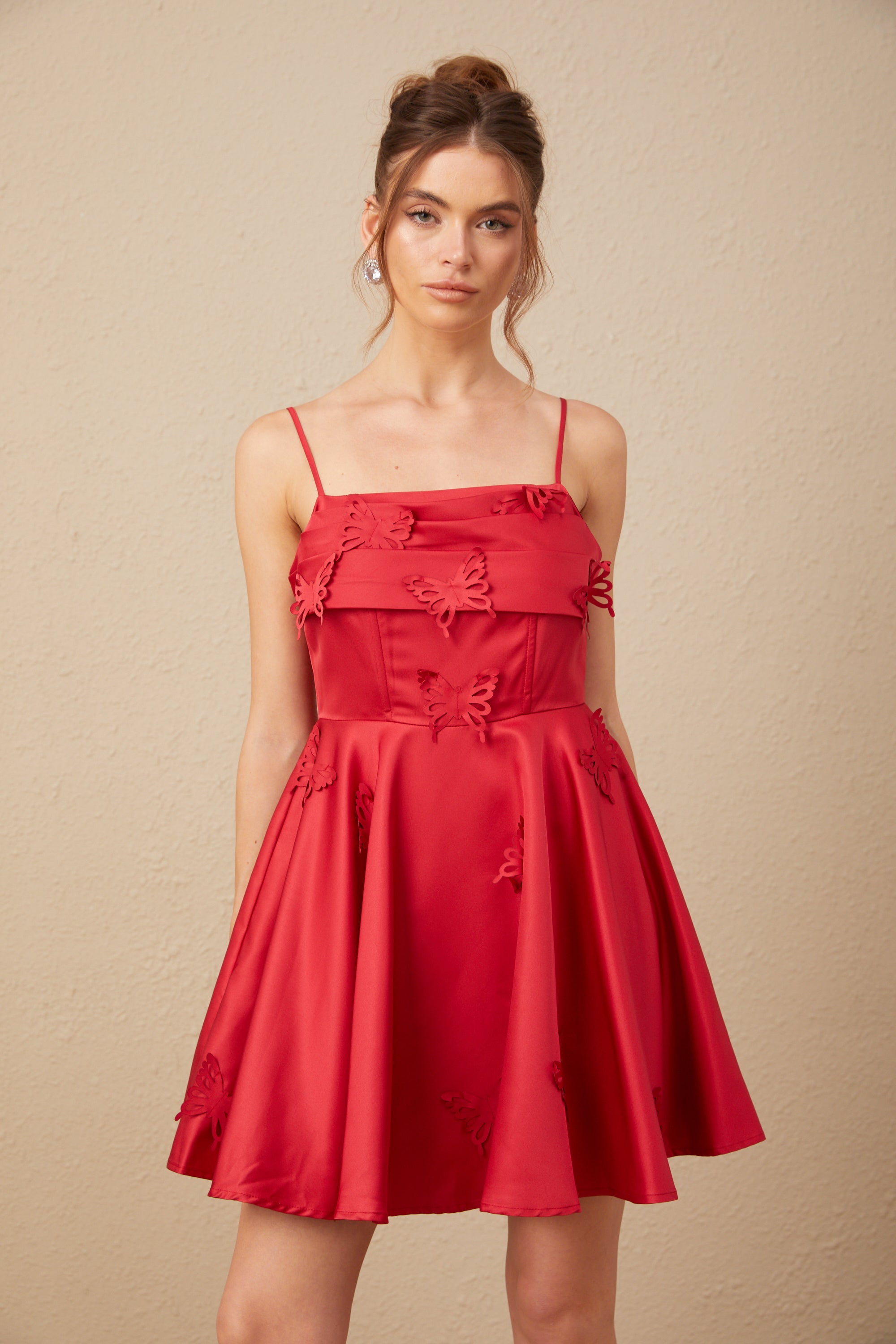 Fleur red butterfly flared mini dress (Final Sale)