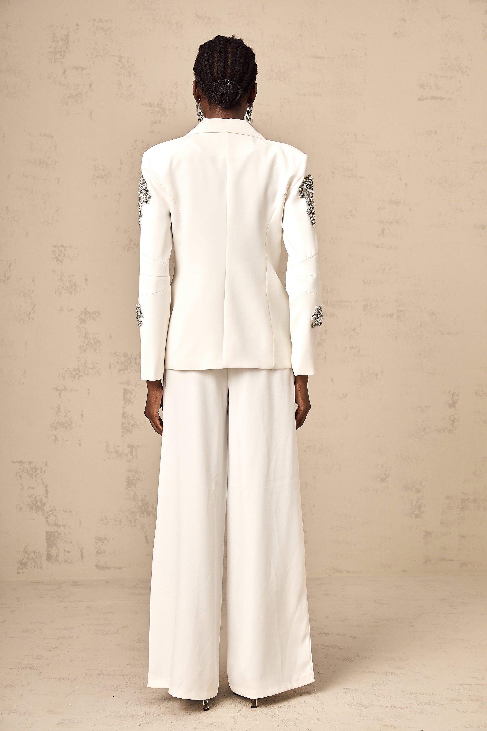 Edvige white crystal-embellished blazer & trousers matching set (Final Sale-US Only)