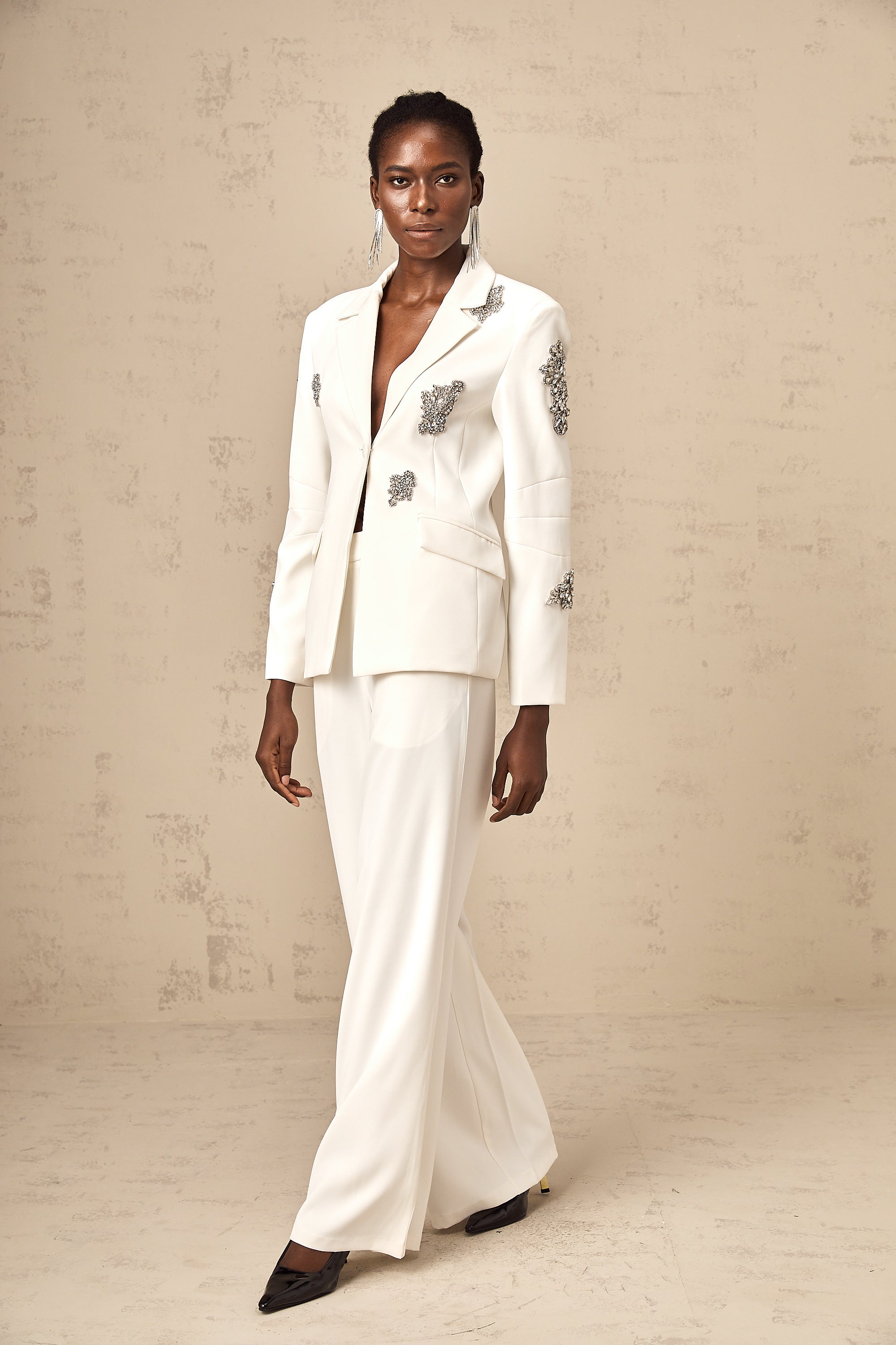 Edvige white crystal-embellished blazer & trousers matching set (Final Sale-US Only)