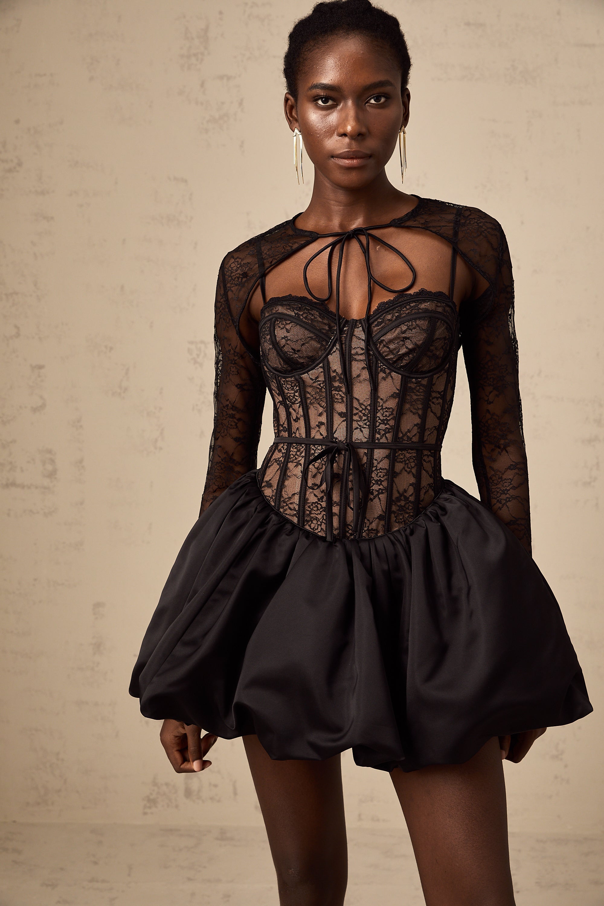 Louise black floral-lace vest & dress matching set (Final Sale-US Only)