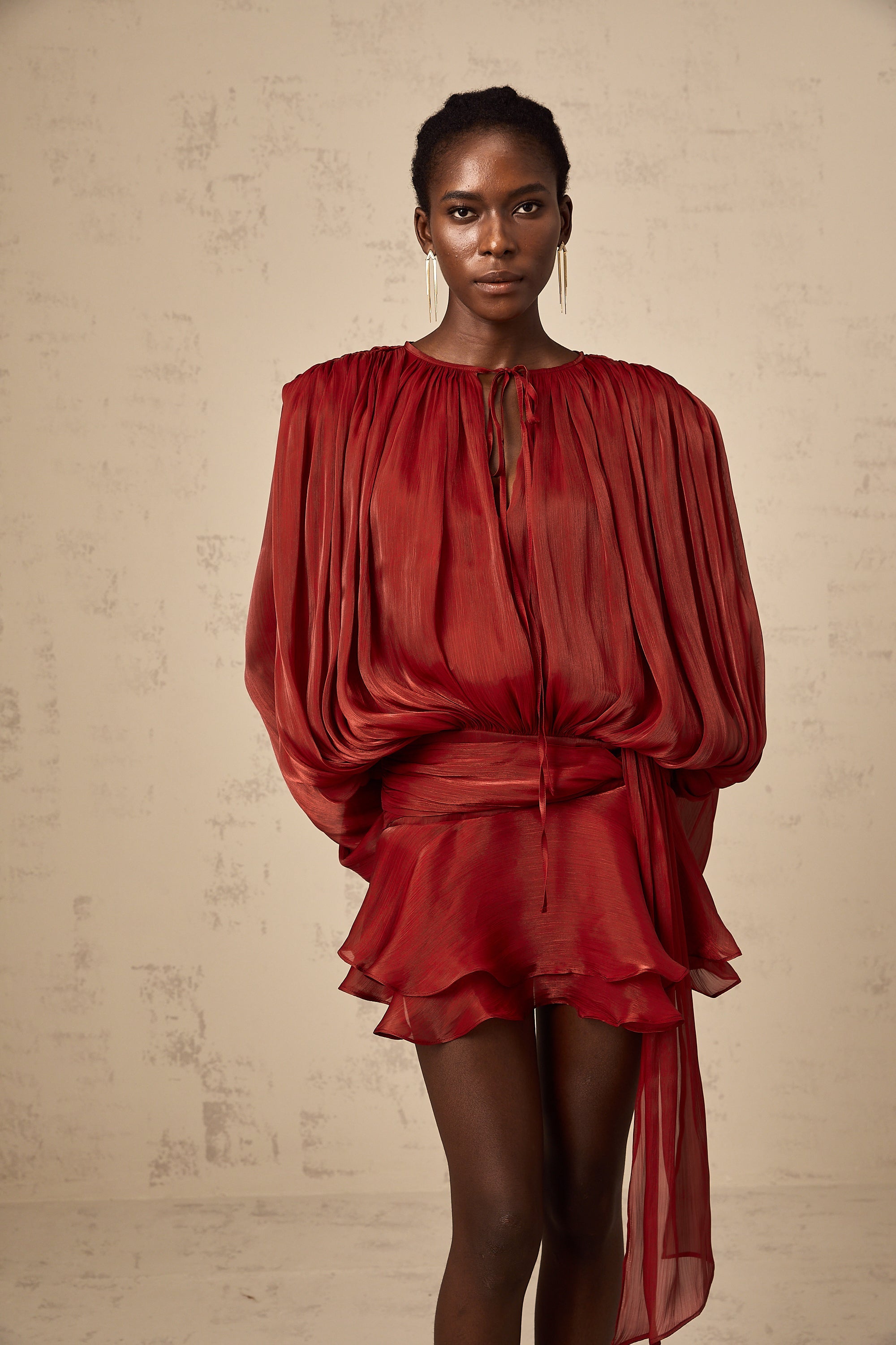 Pleated Ruffled Mini Dress