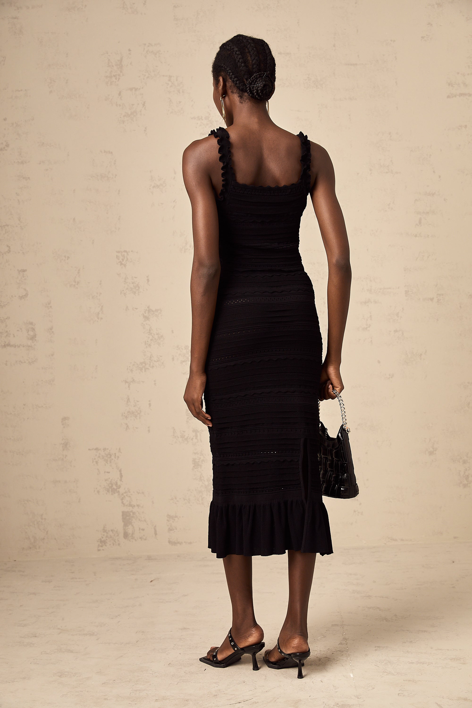 Céleste black knitted ruffled top & skirt matching set (Final Sale-US Only)