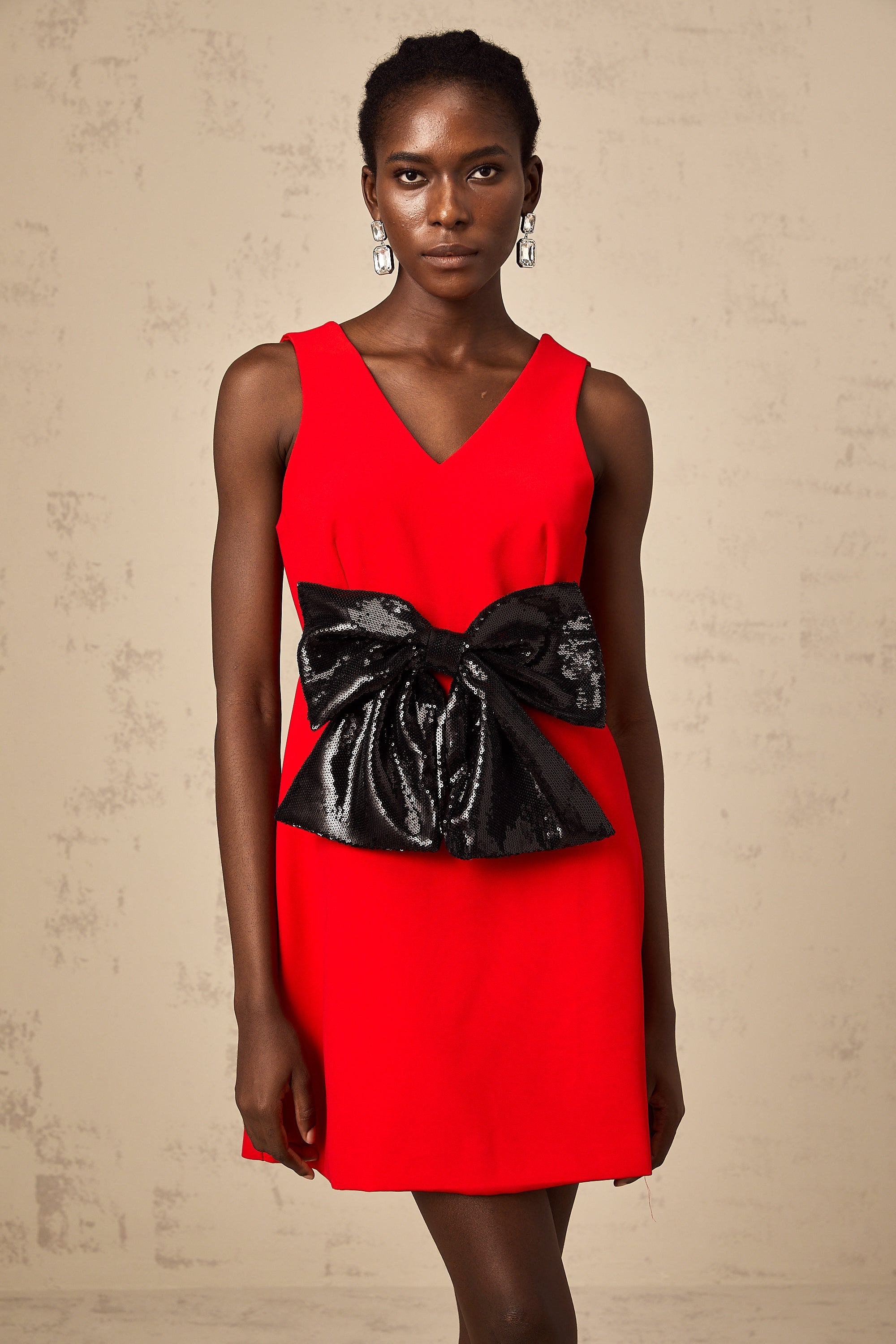 Roxane V-neck sequin-bow mini dress in Red (Final Sale-US Only)