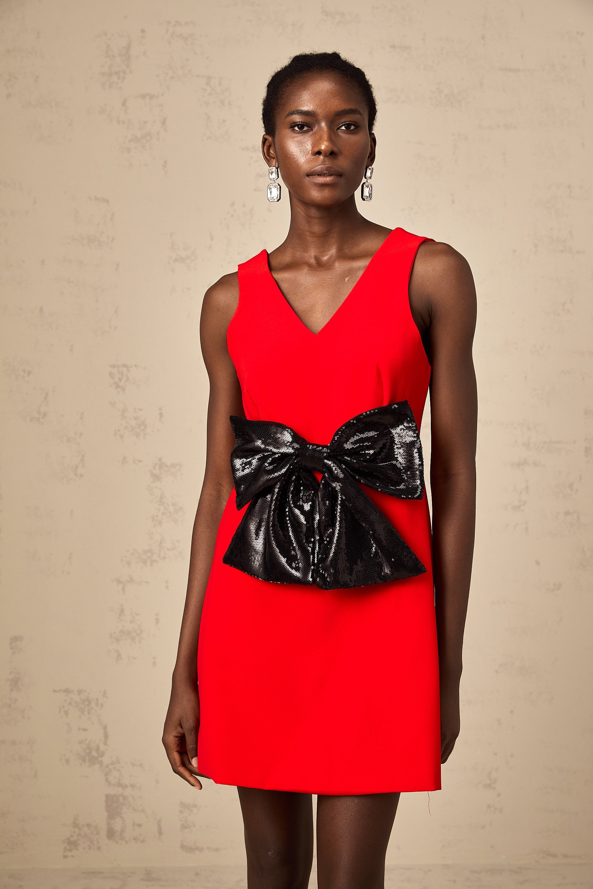 Roxane V-neck sequin-bow mini dress in Red (Final Sale-US Only)