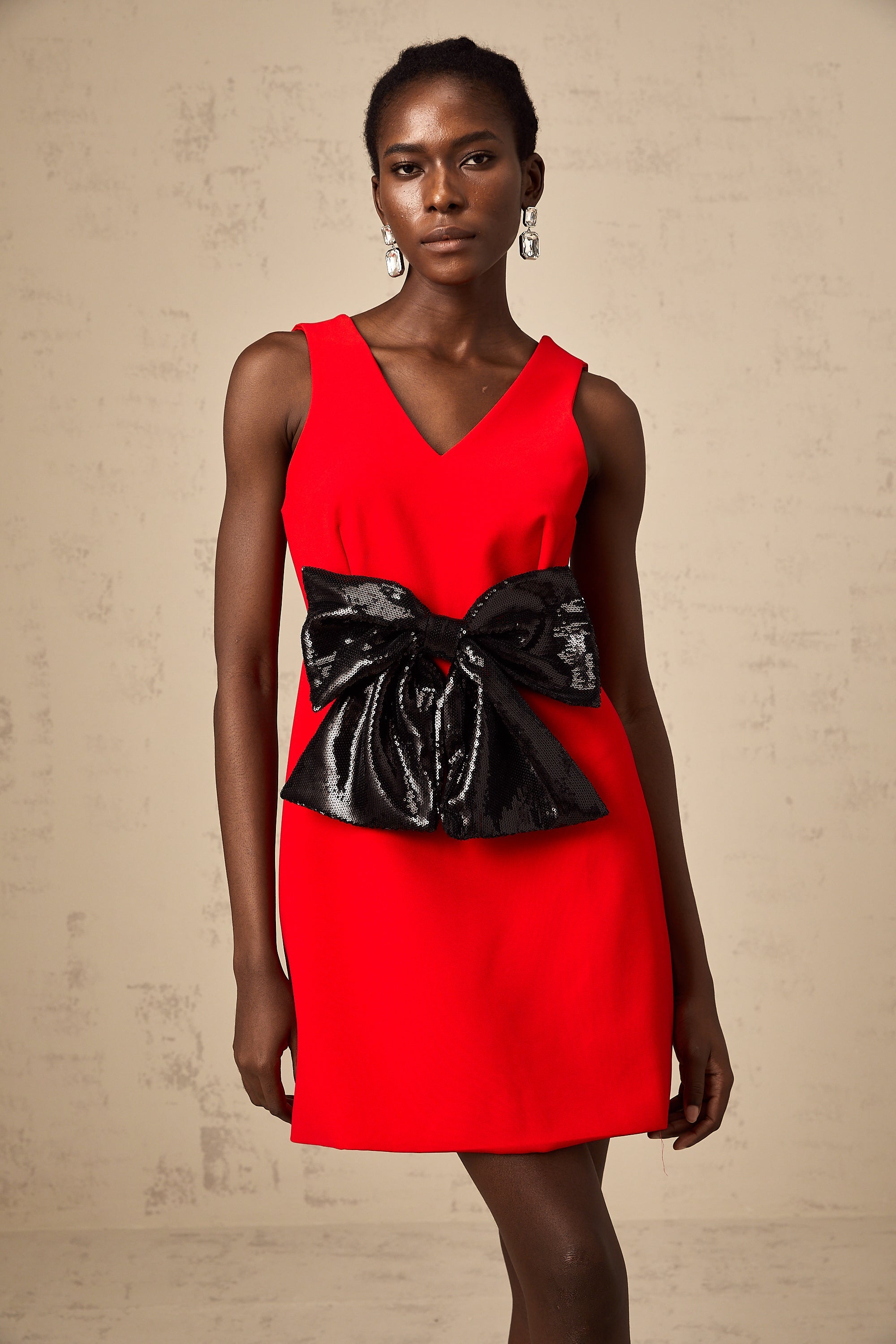 Roxane V-neck sequin-bow mini dress in Red (Final Sale-US Only)