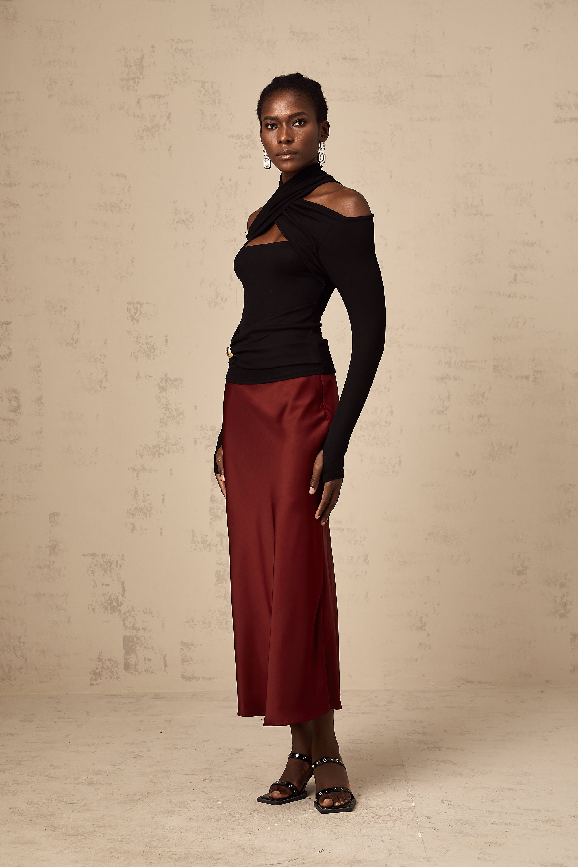 Odette black ruched stretch-jersey top (Final Sale)