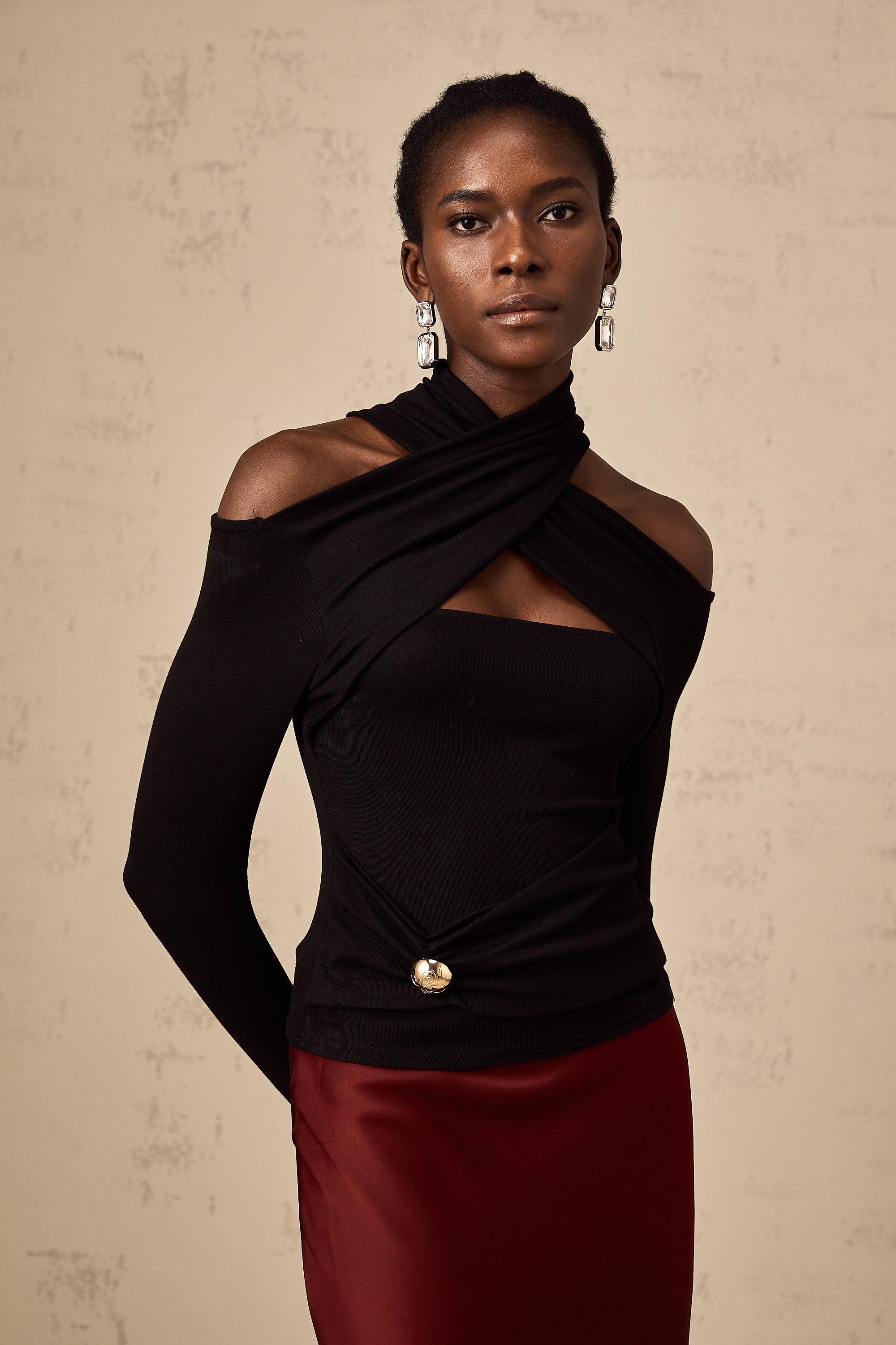 Odette black ruched stretch-jersey top (Final Sale)