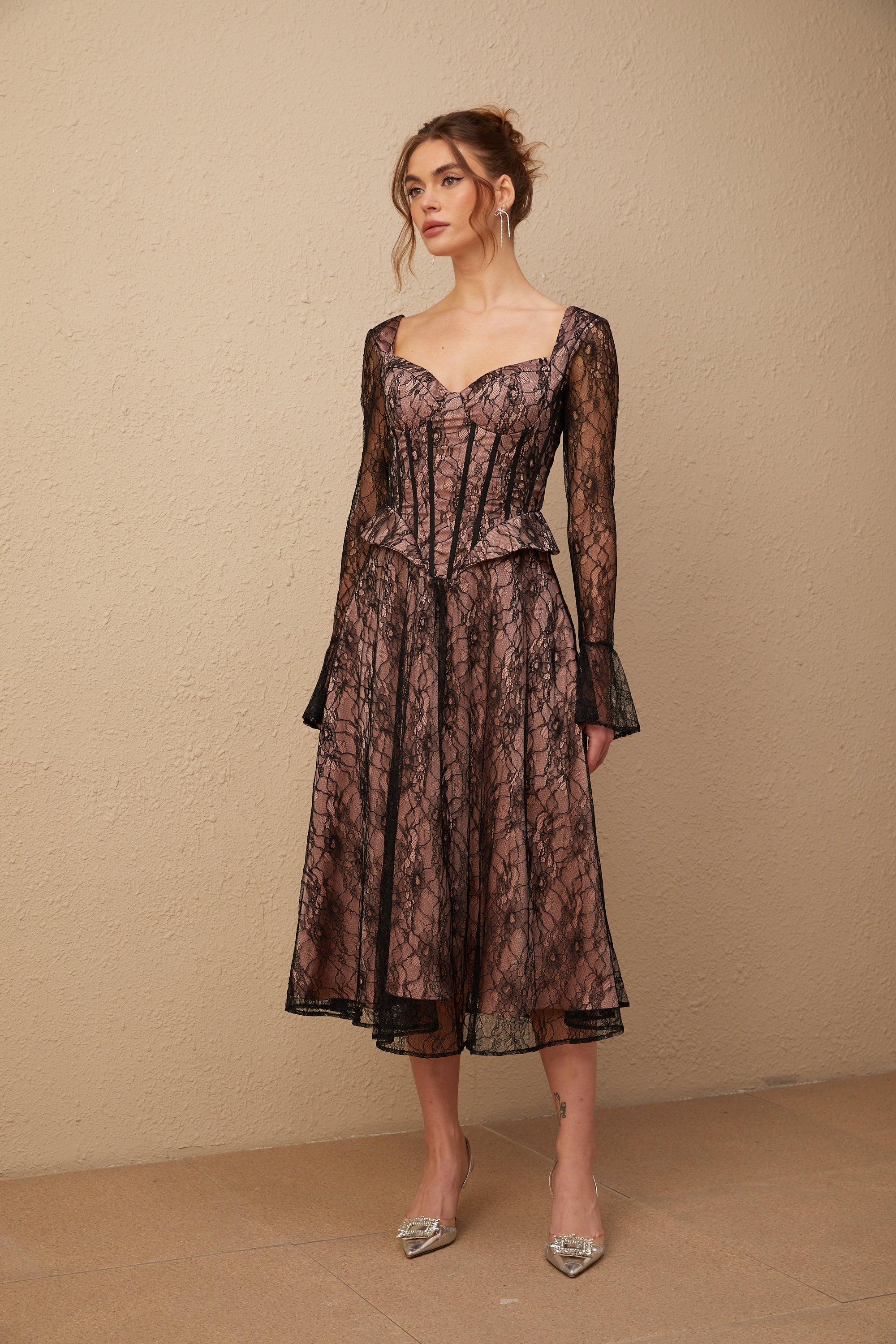 Jennifer black lace flared midi dress (Final Sale-US Only)