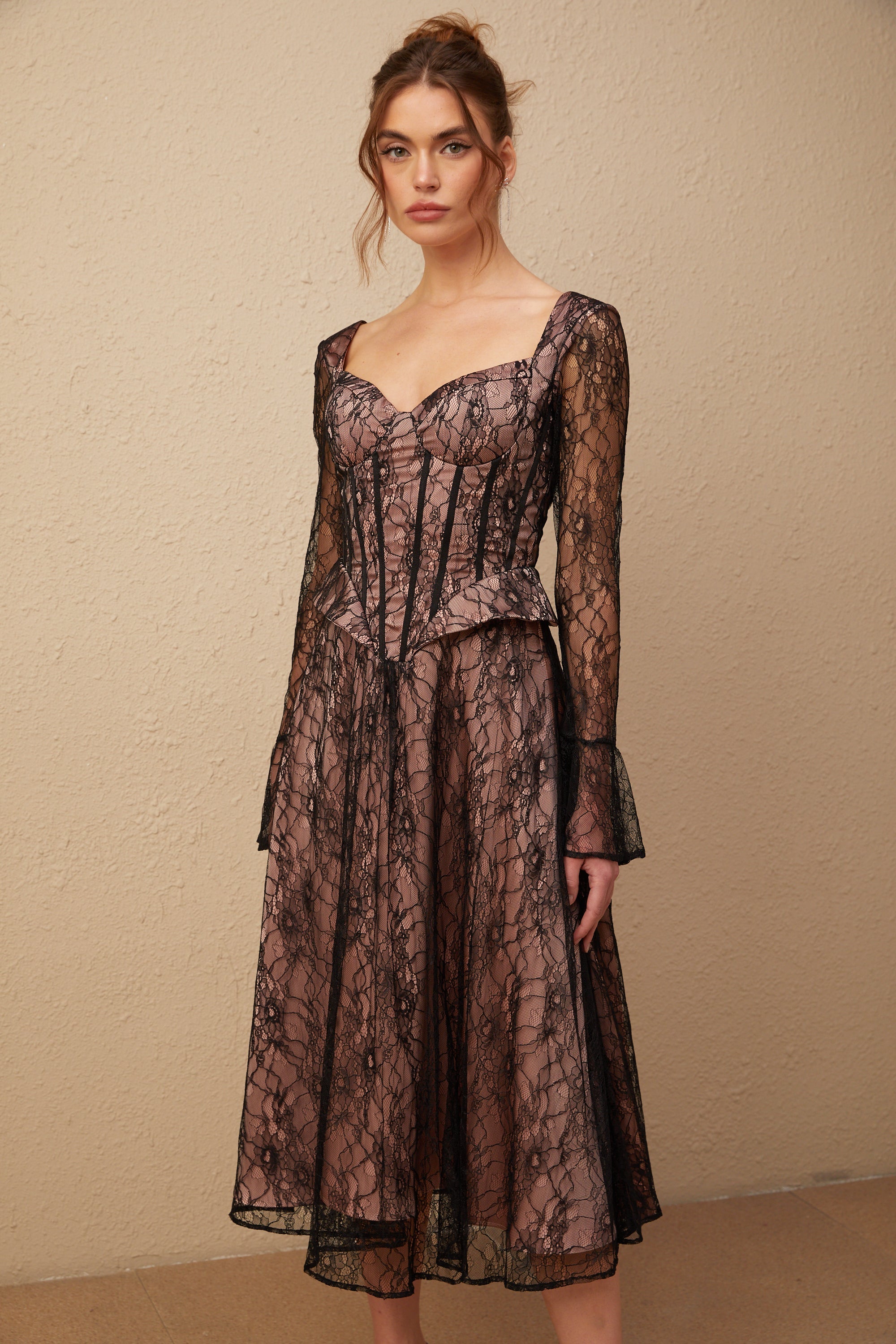 Jennifer black lace flared midi dress (Final Sale-US Only)