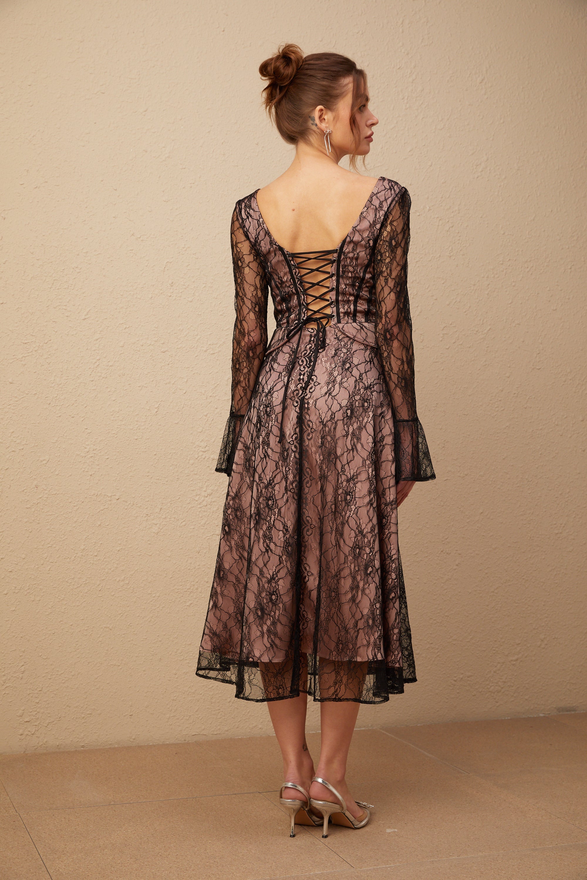 Jennifer black lace flared midi dress (Final Sale-US Only)