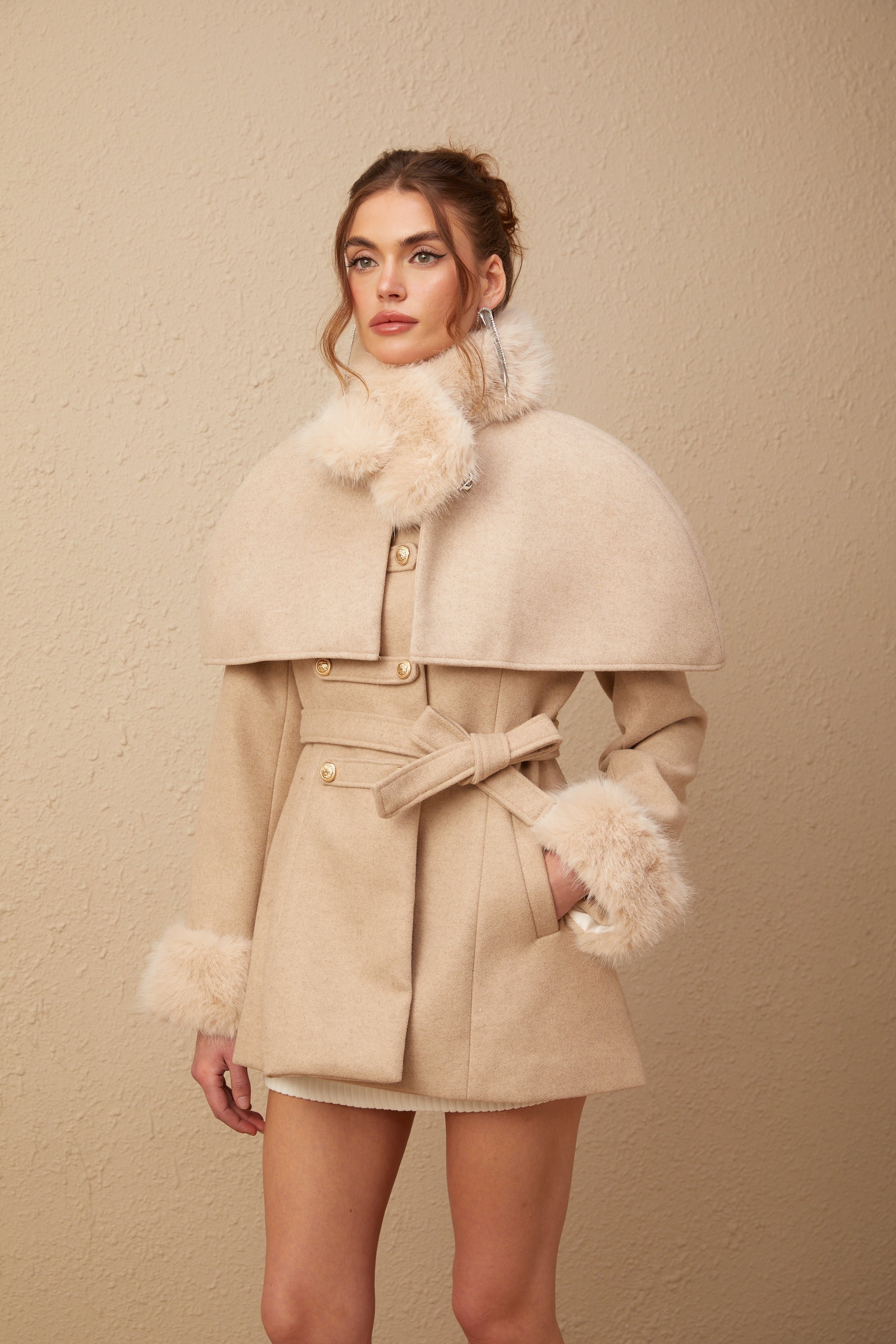 Rosella detachable-cape faux-fur coat (Final Sale)