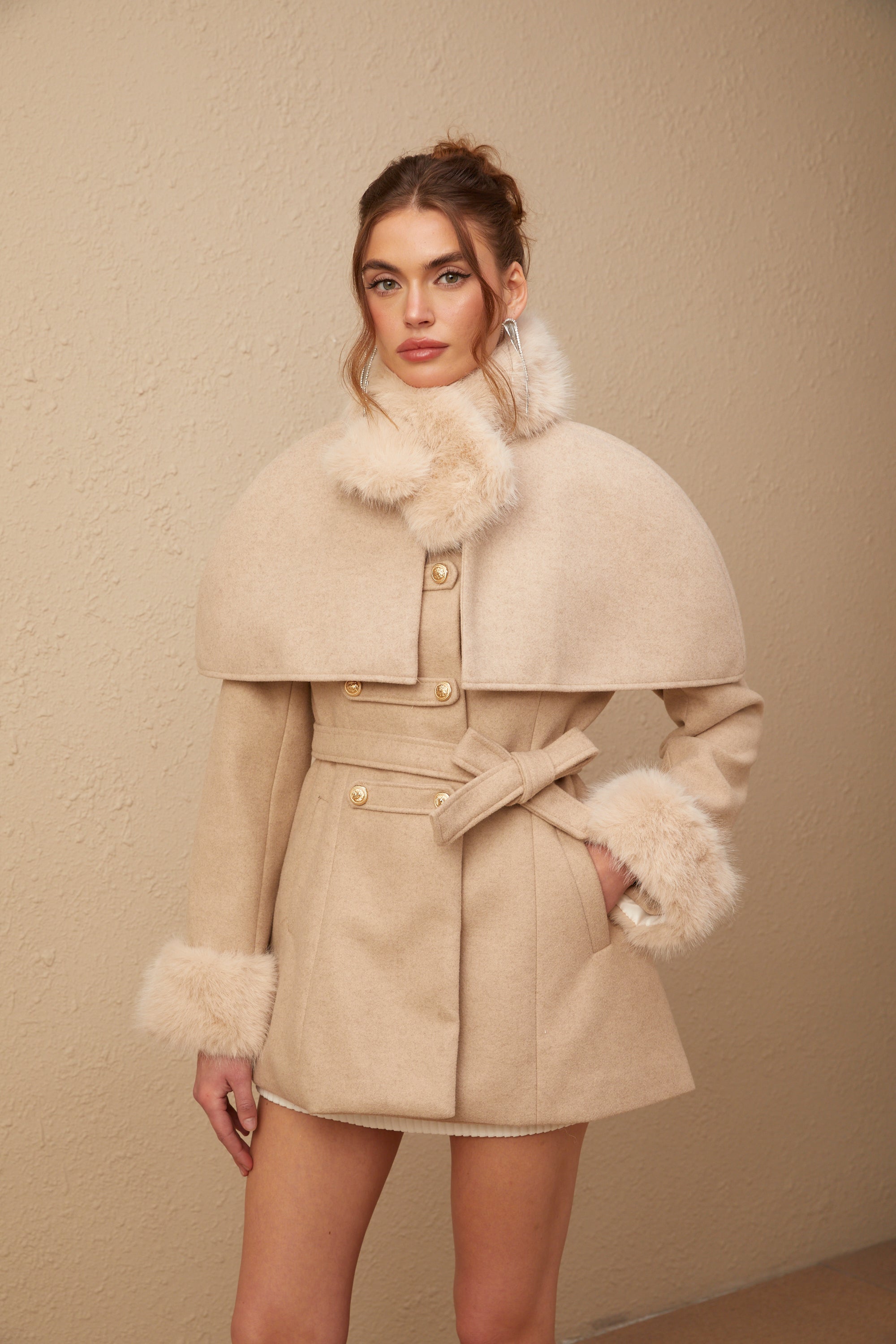 Rosella detachable-cape faux-fur coat (Final Sale)