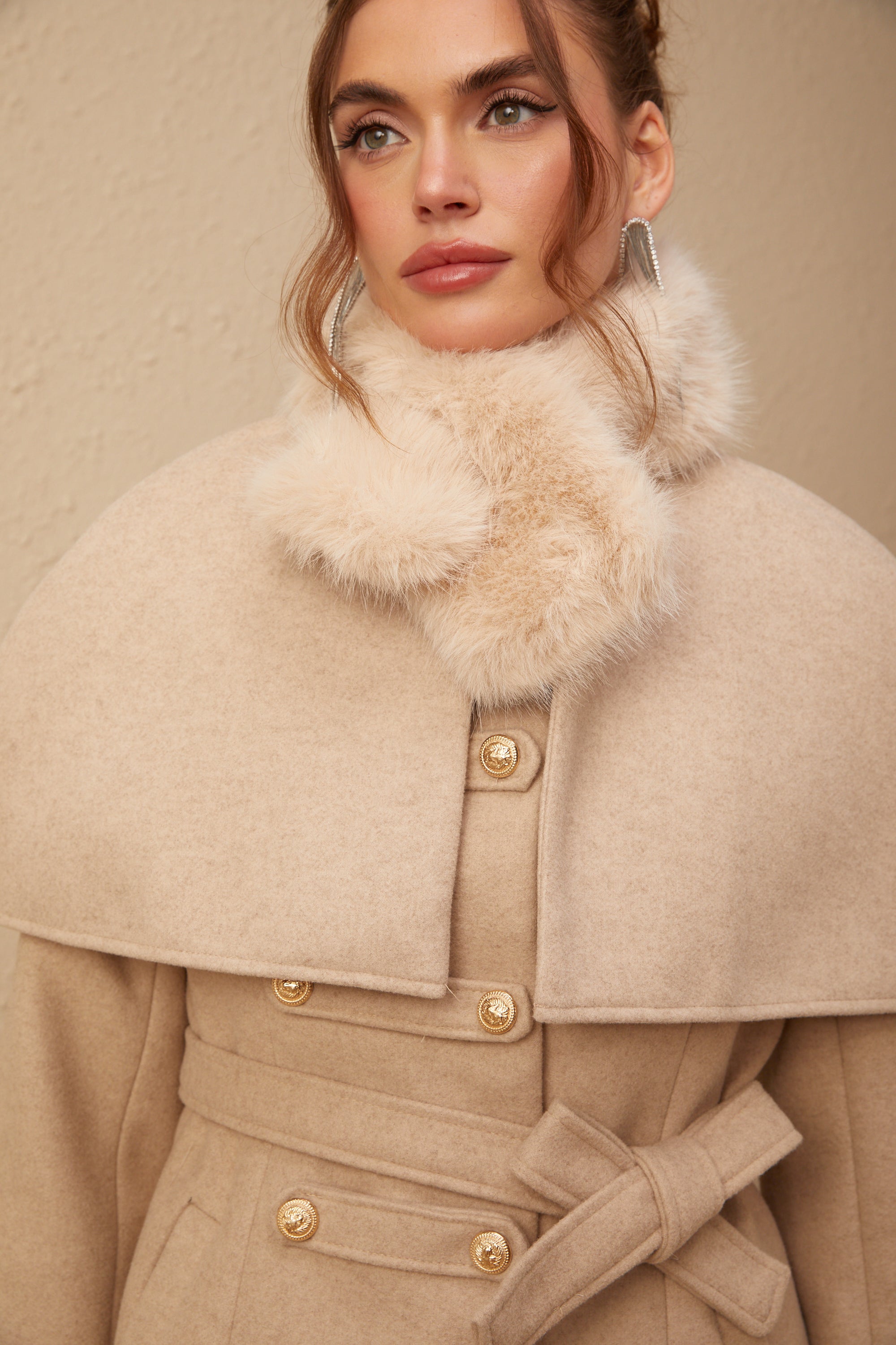 Rosella detachable-cape faux-fur coat (Final Sale)