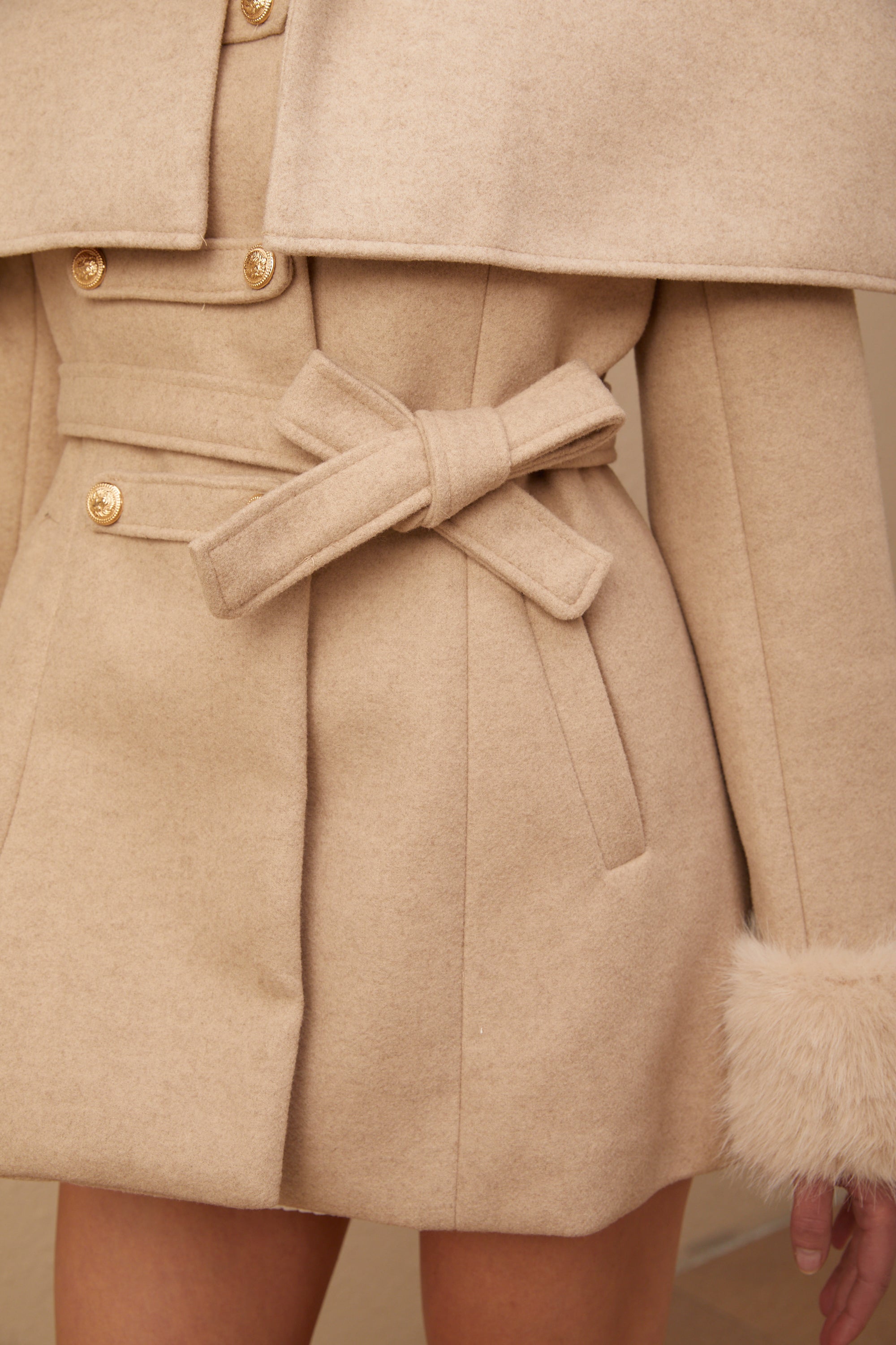 Rosella detachable-cape faux-fur coat (Final Sale)
