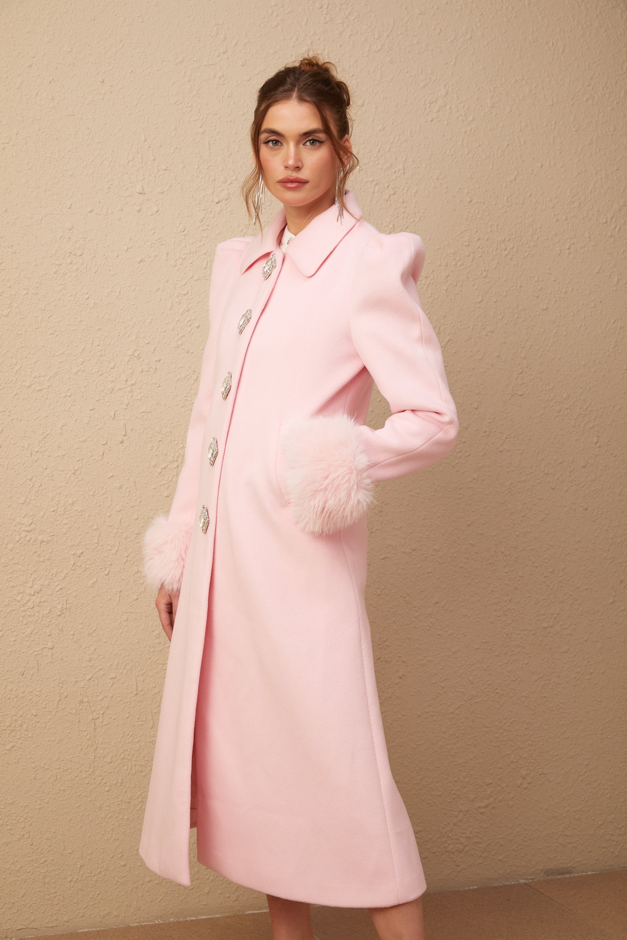 Louisette pink faux-fur overcoat (Final Sale)