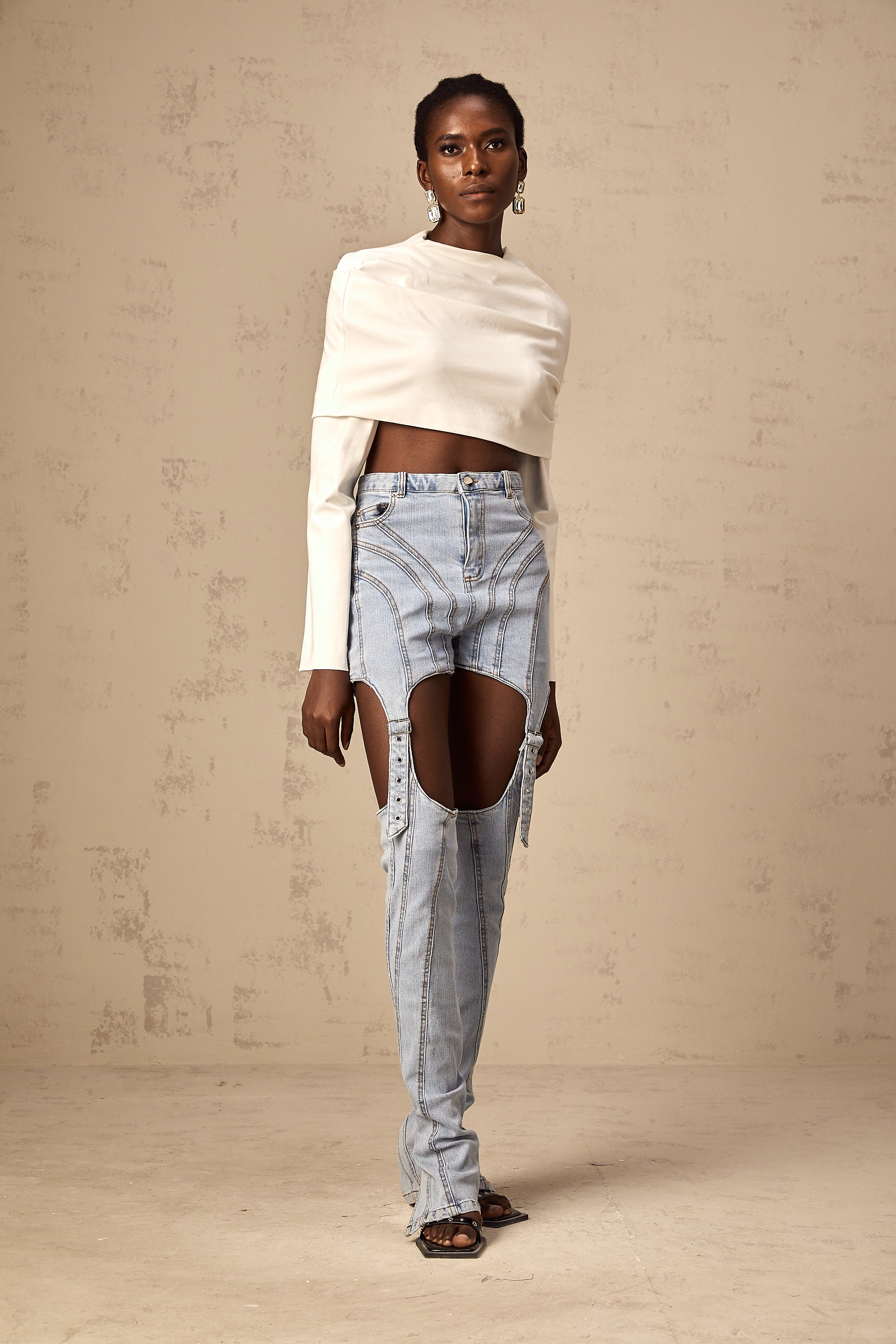 Hanna white ruched cropped top (Final Sale)