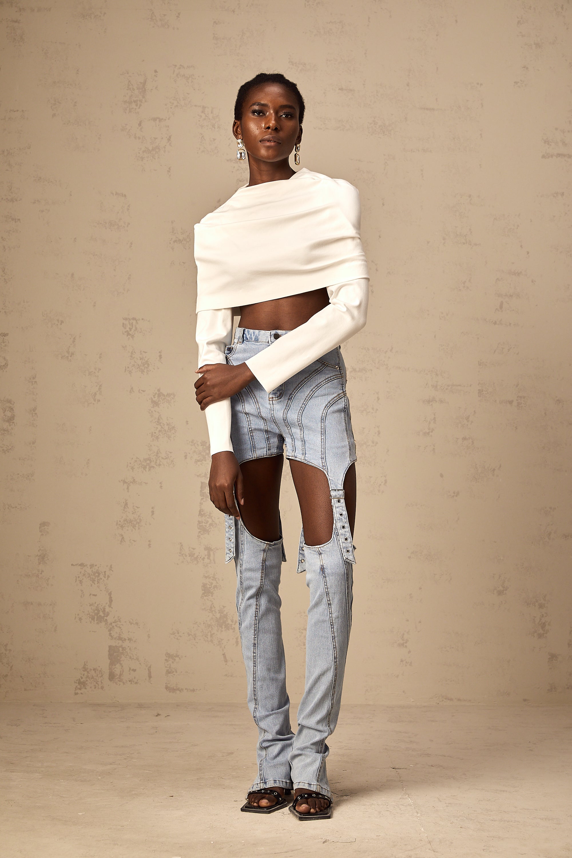 Hanna white ruched cropped top (Final Sale)