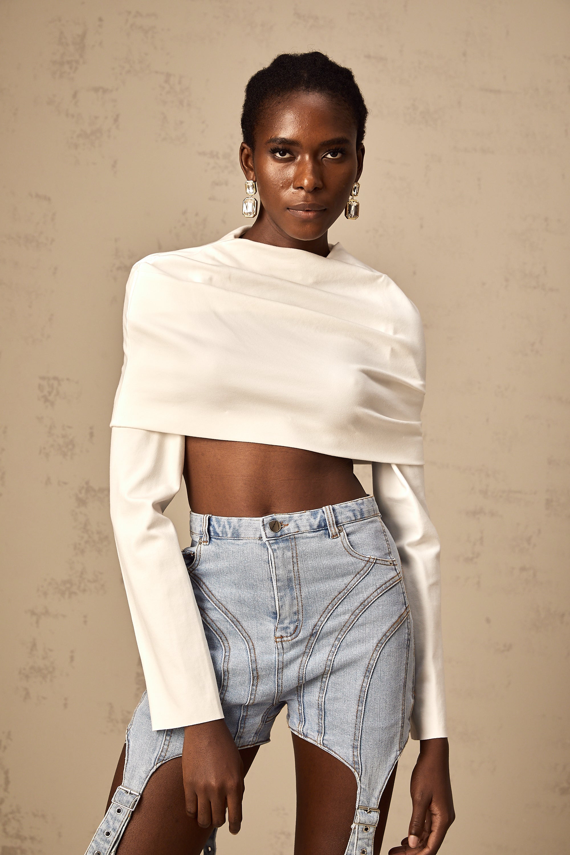 Hanna white ruched cropped top (Final Sale)
