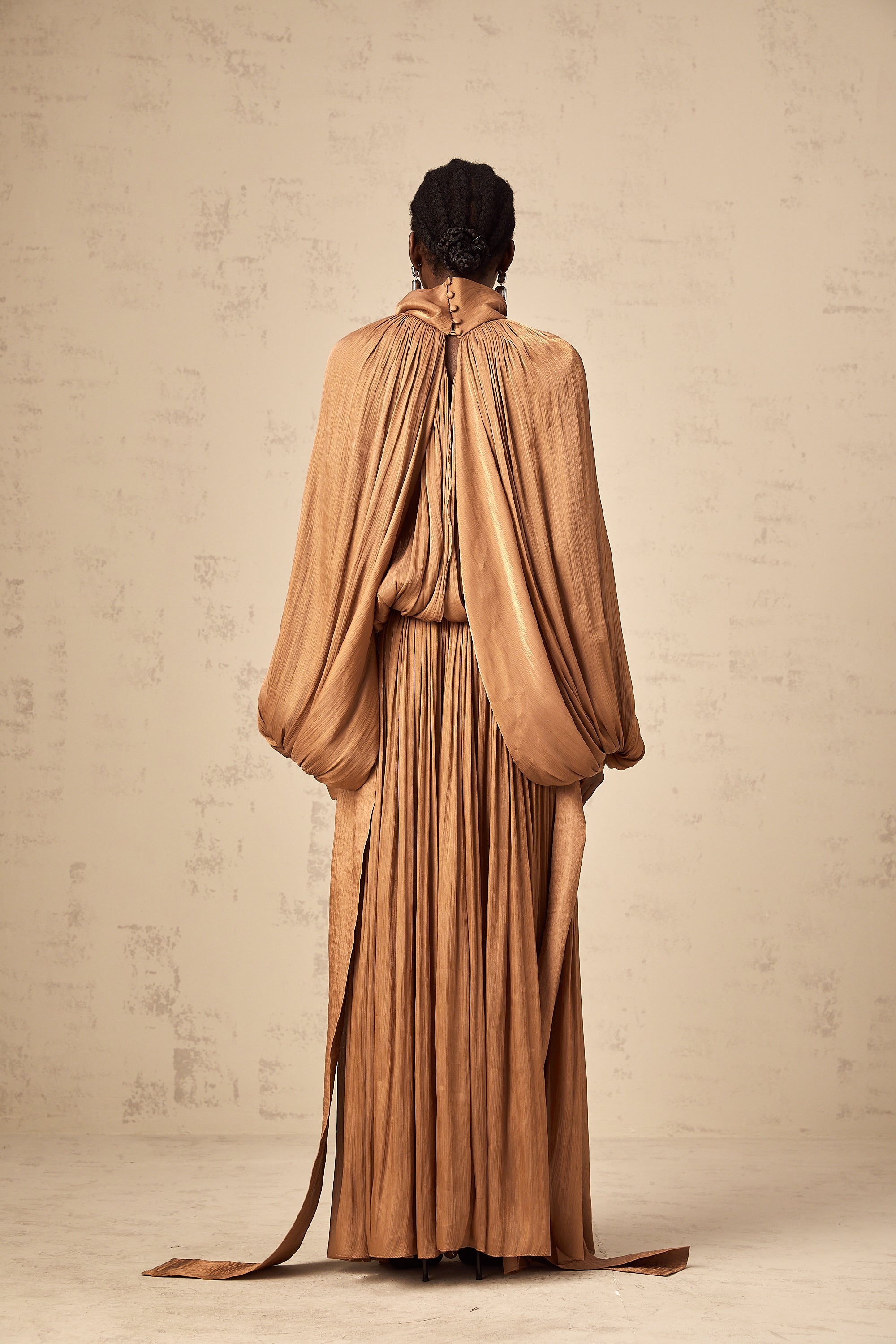 Mila Brown Pleated Satin Maxi Dress (Final Sale-US Only)