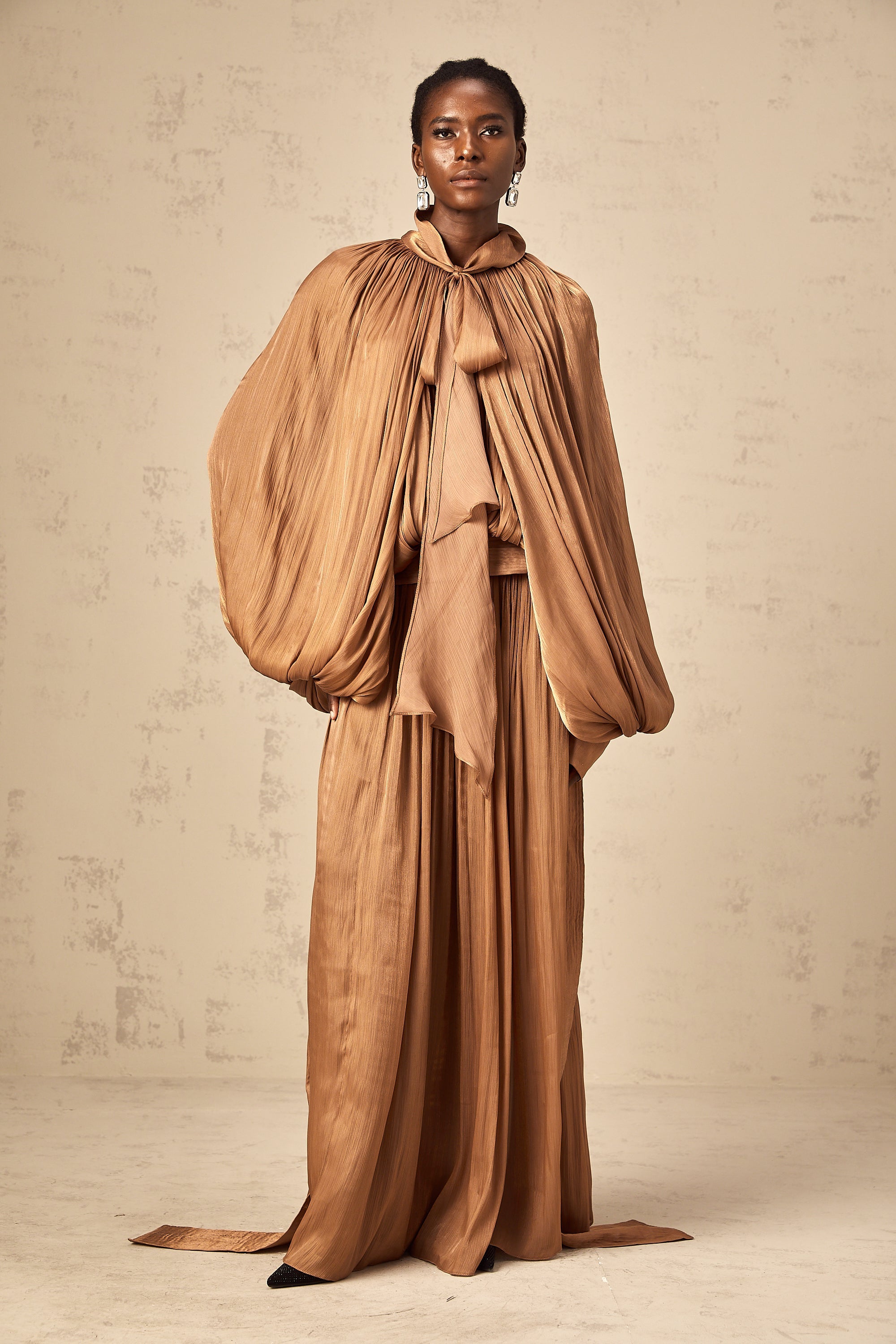 Mila Brown Pleated Satin Maxi Dress (Final Sale-US Only)
