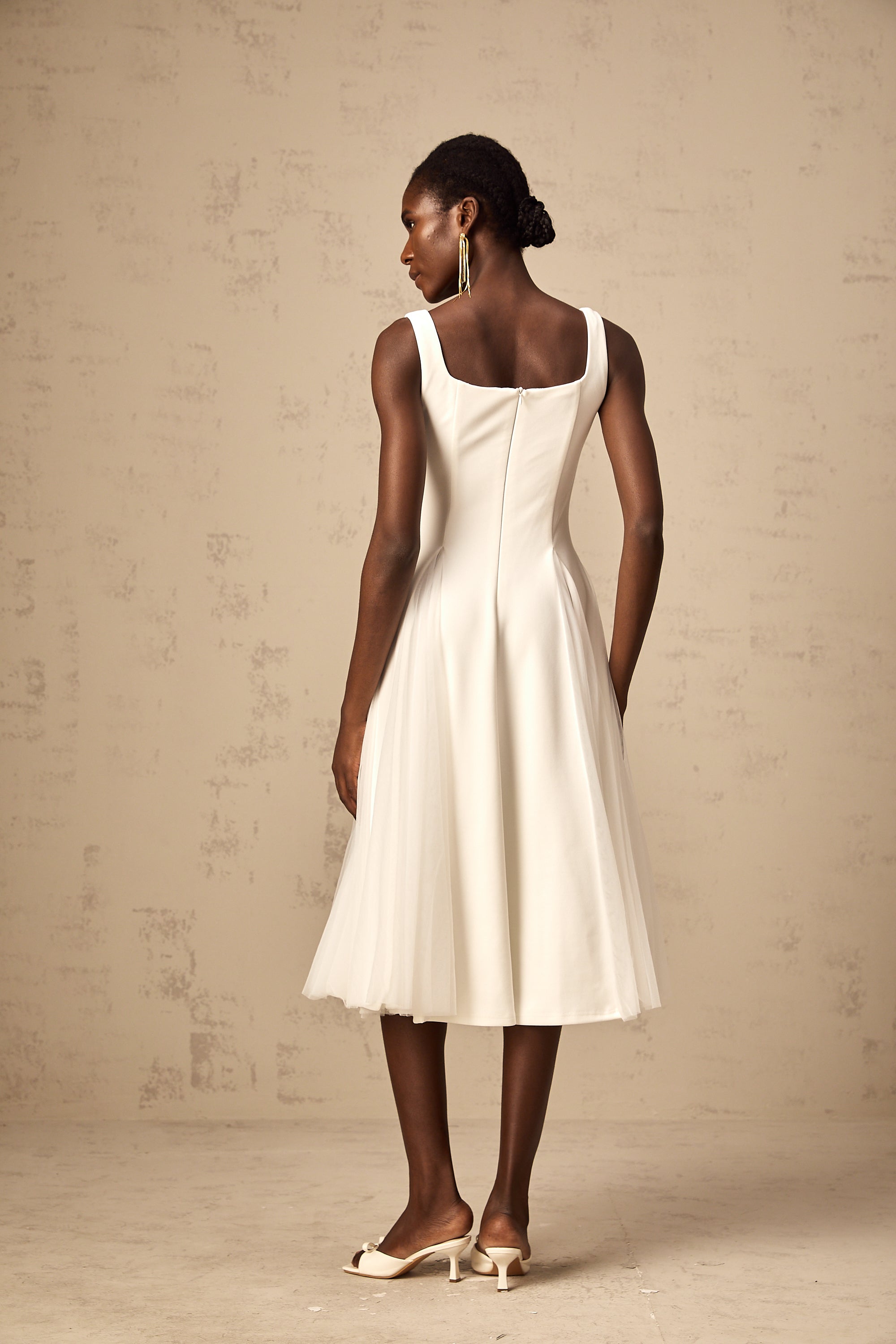 Danielle white tulle godet midi dress (Final Sale-US Only)