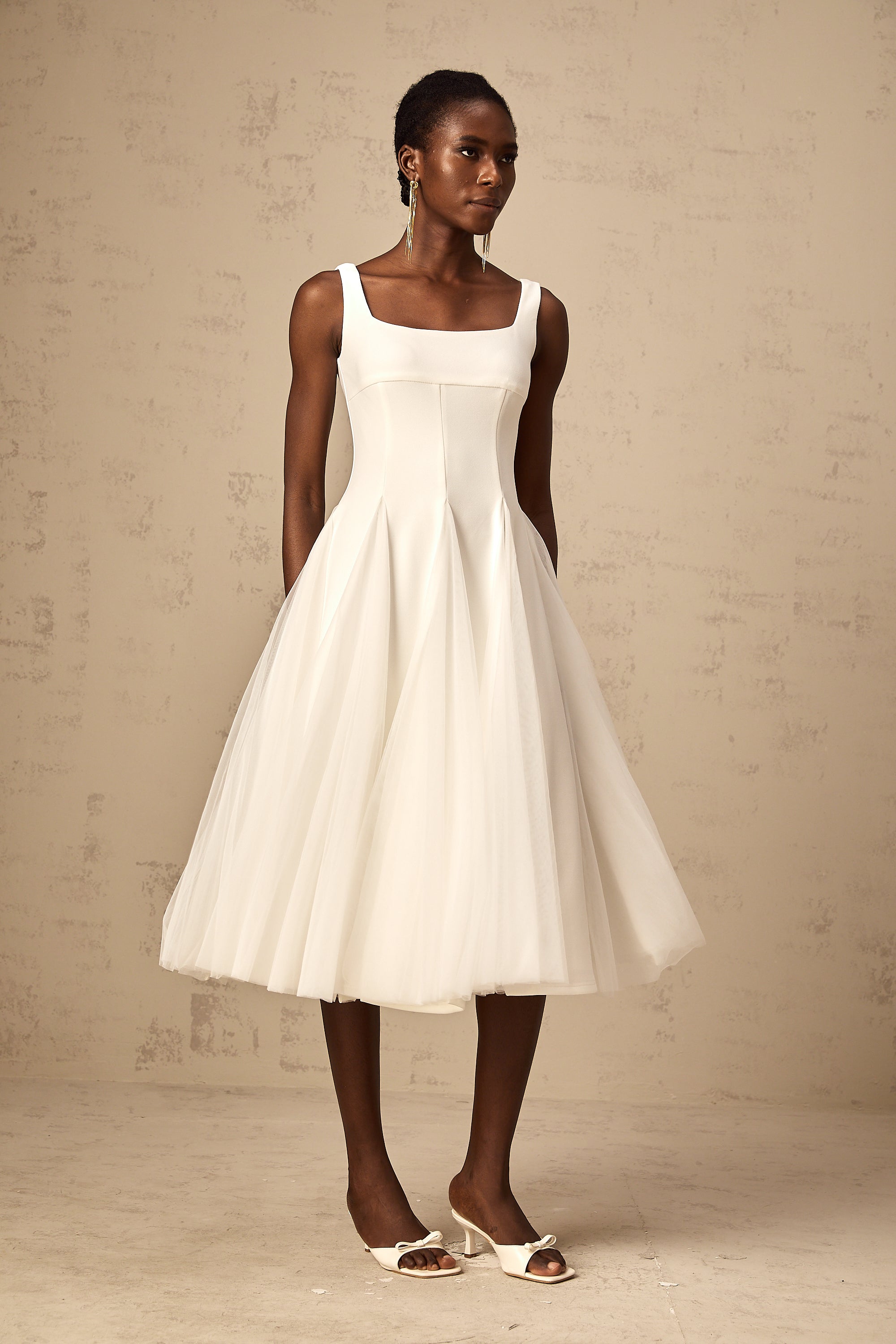Danielle white tulle godet midi dress (Final Sale-US Only)