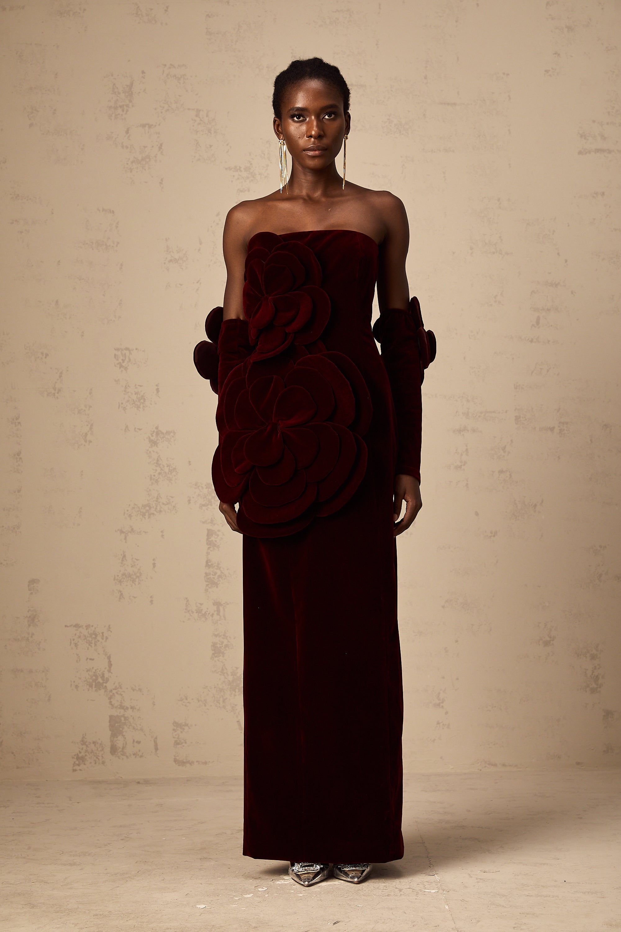 Azura Red Floral Appliqué Maxi Dress (Final Sale)