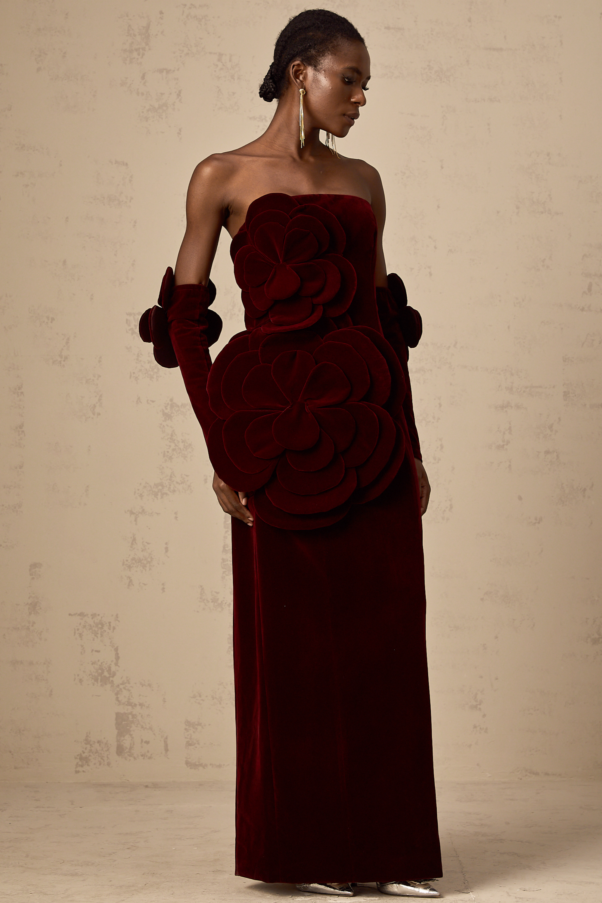 Azura Red Floral Appliqué Maxi Dress (Final Sale)