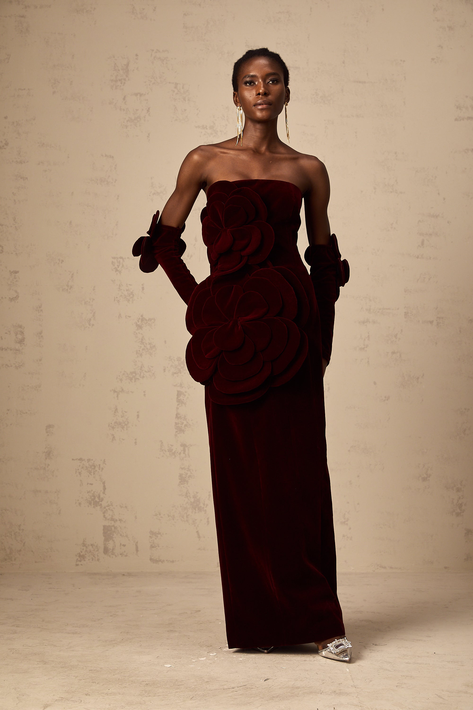 Azura Red Floral Appliqué Maxi Dress (Final Sale)