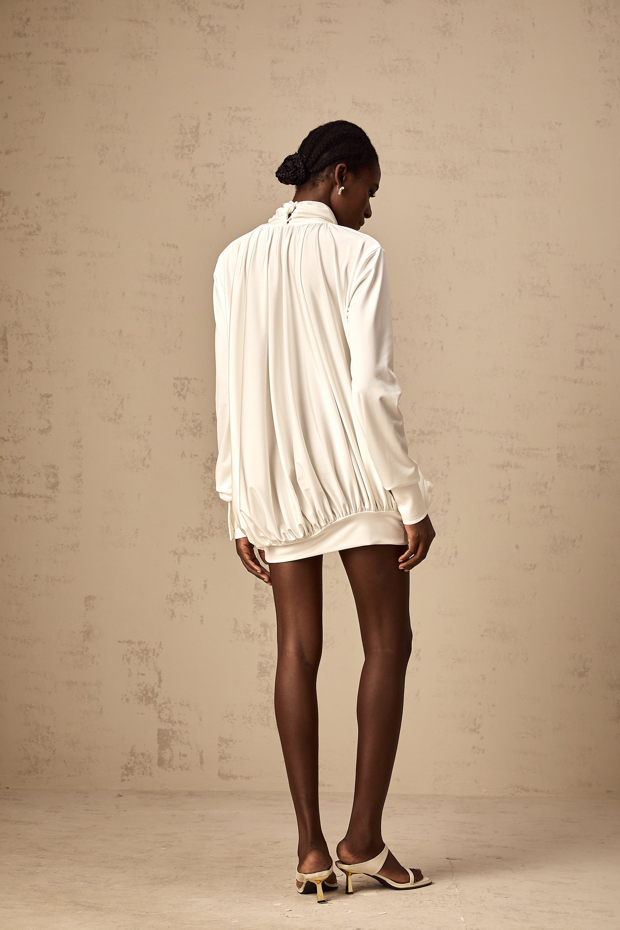 Maeva faux-flower ruched mini dress in White (Final Sale)